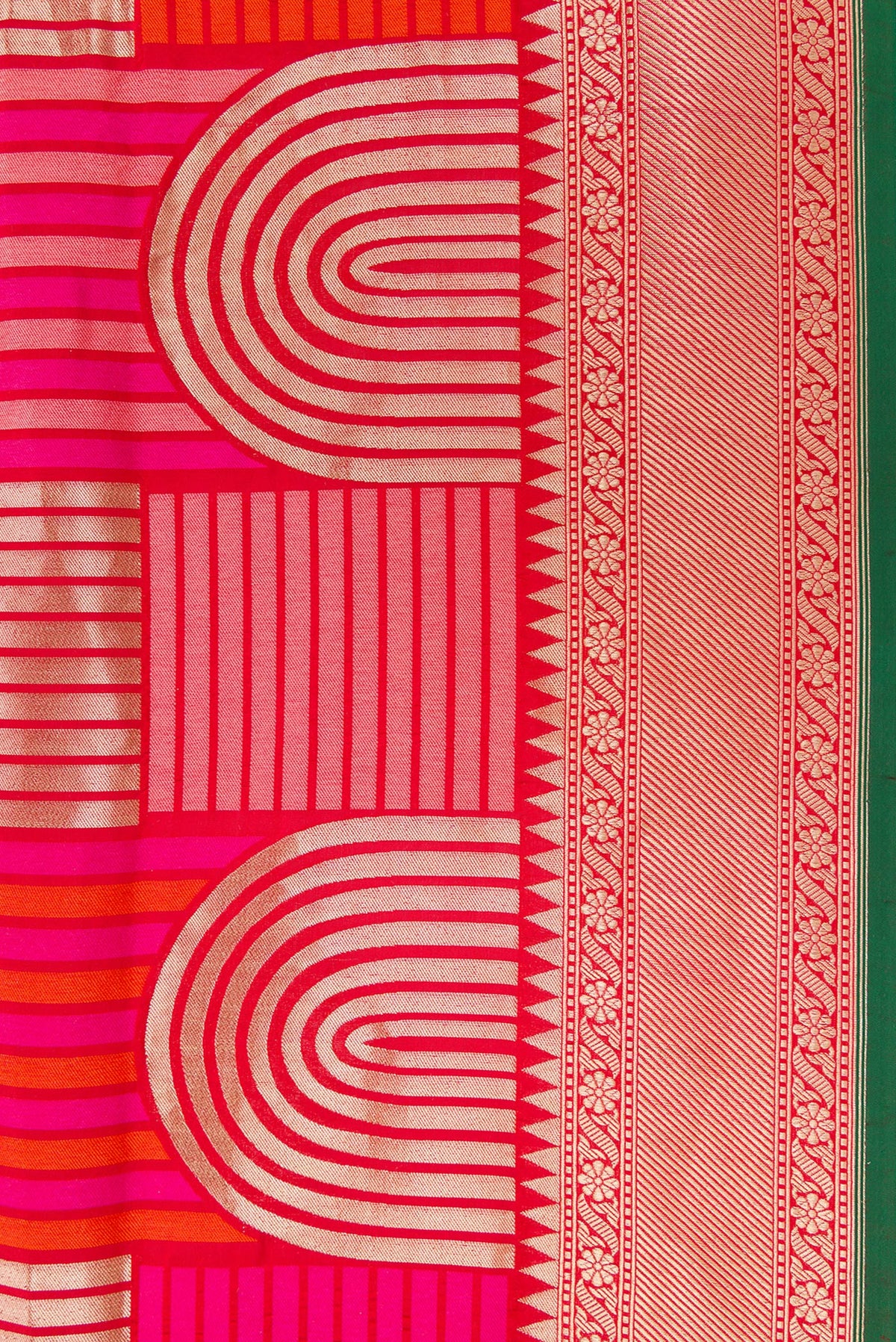 Border image of Red Dual Tone Banarasi Silk Saree with Zari Brocade on the body and Zari Border. 