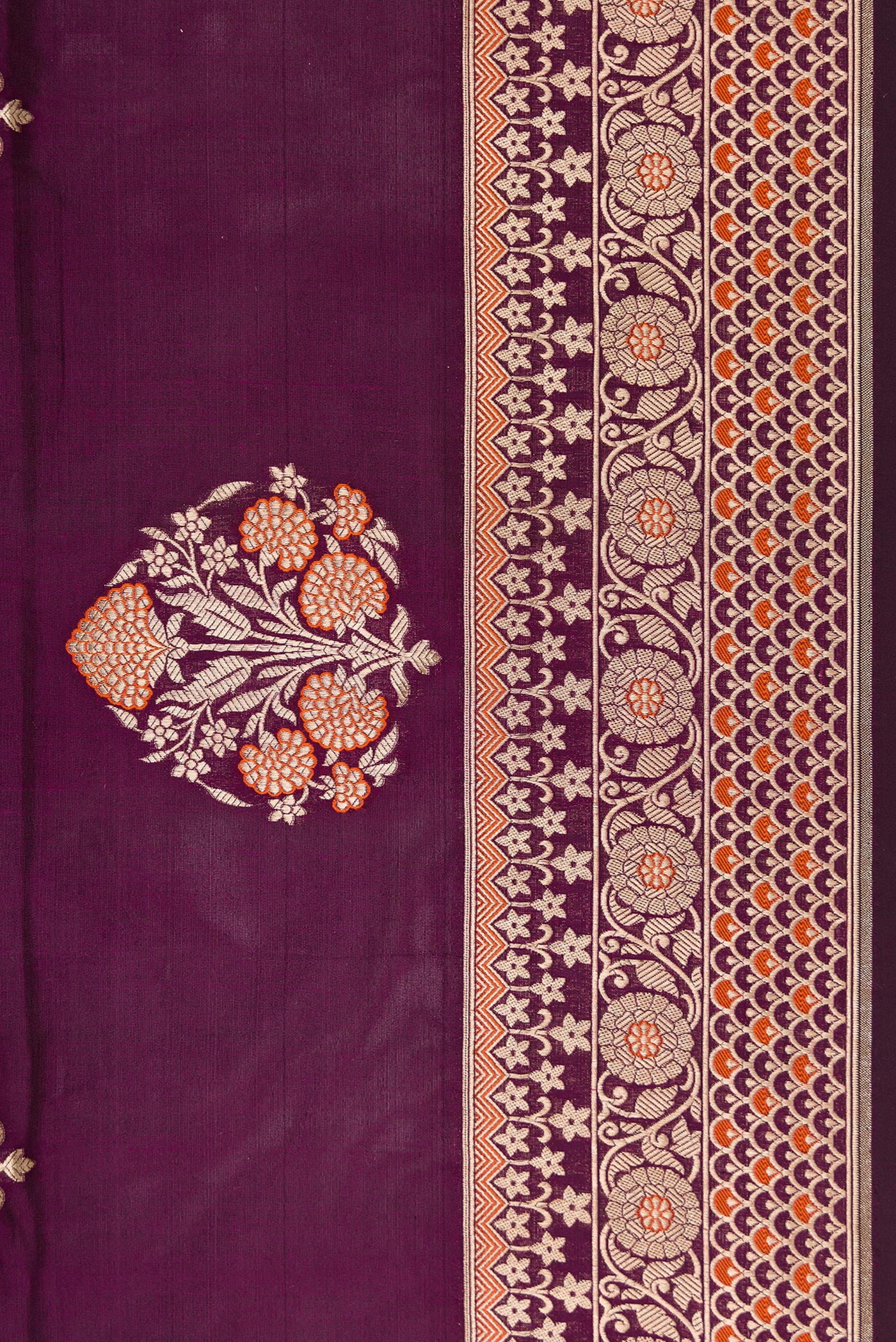 Border image of Burgundy Dual Tone Banarasi Silk Saree with Zari Butta on the body and Fancy Border. 