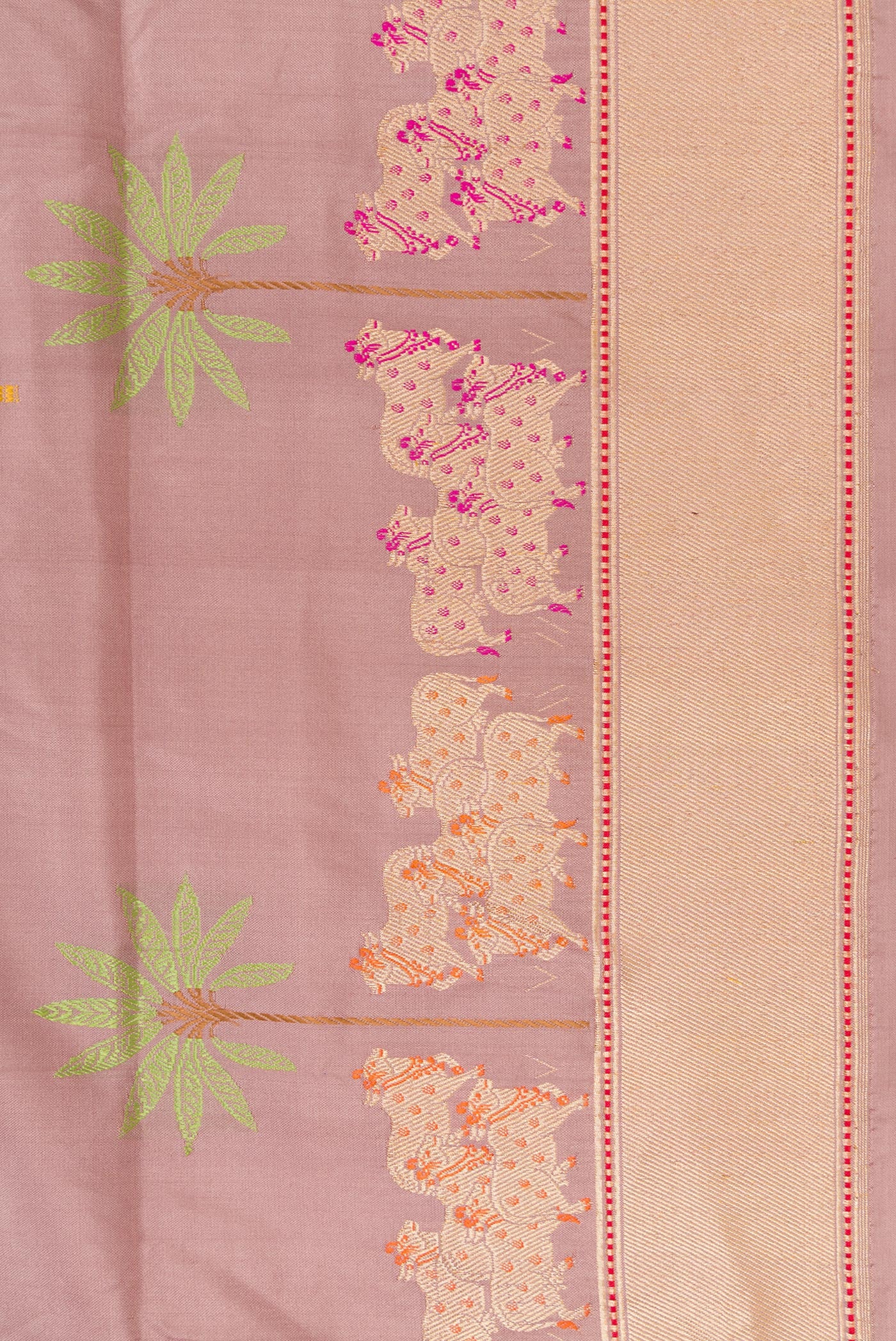 Border image of Rose Gold Dual Tone Banarasi Silk Saree with Zari And Thread Butta on the body and Fancy Border. 