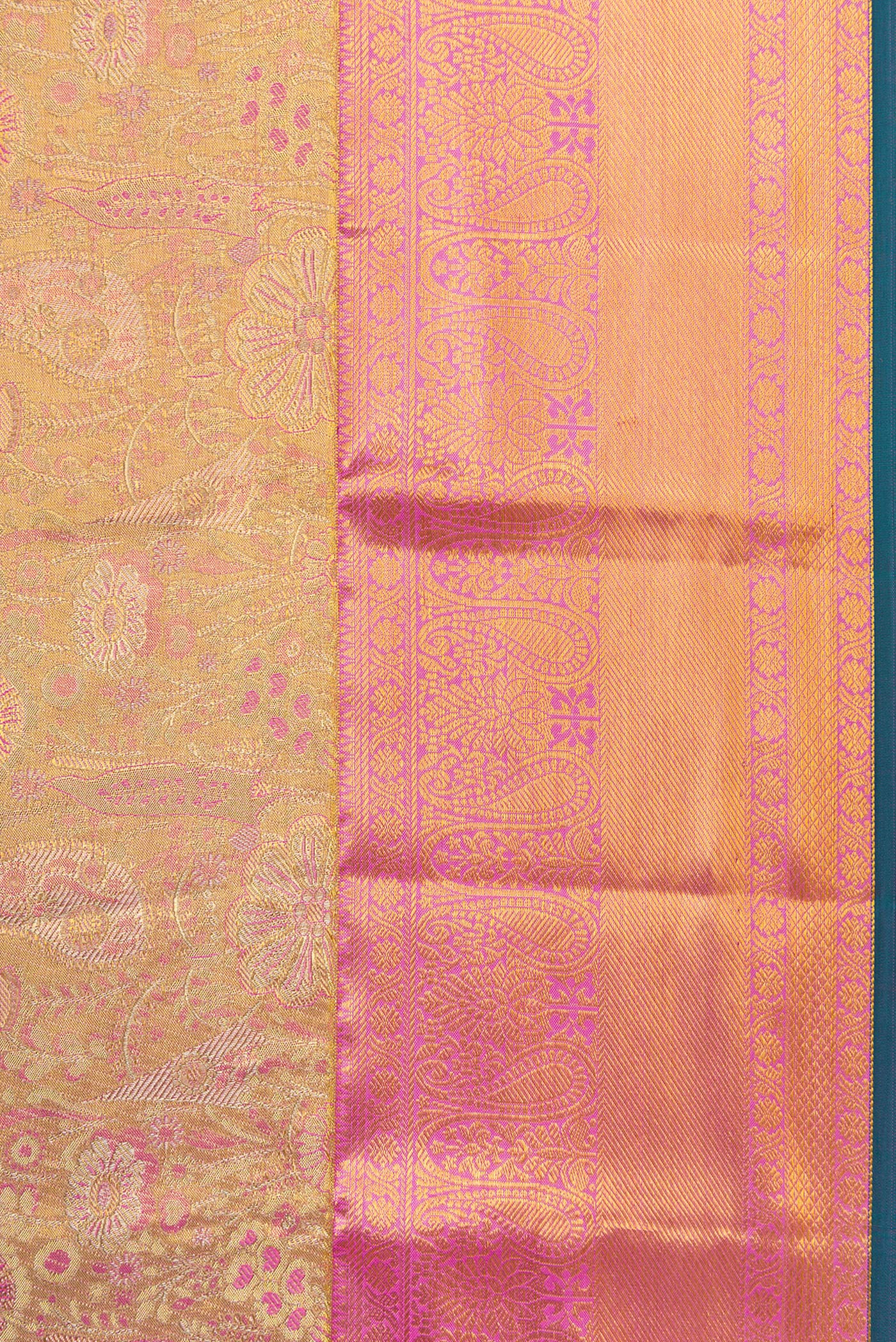 Border image of Gold Dual Tone Kanjivaram Tissue Silk Saree with Zari Brocade on the body and Zari Border. 
