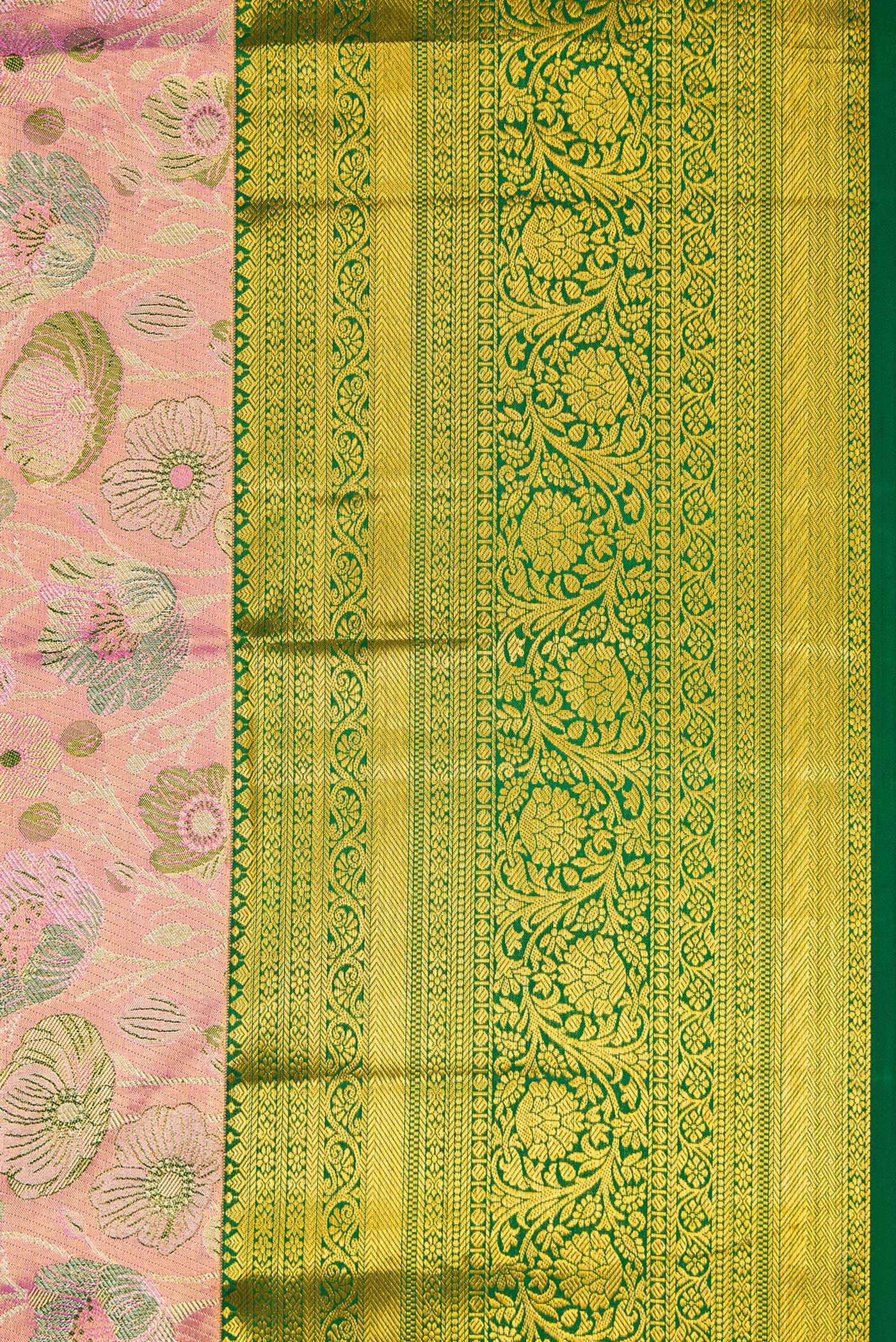Border image of Pink Dual Tone Kanjivaram Tissue Silk Saree with Zari Brocade on the body and Zari Border. 