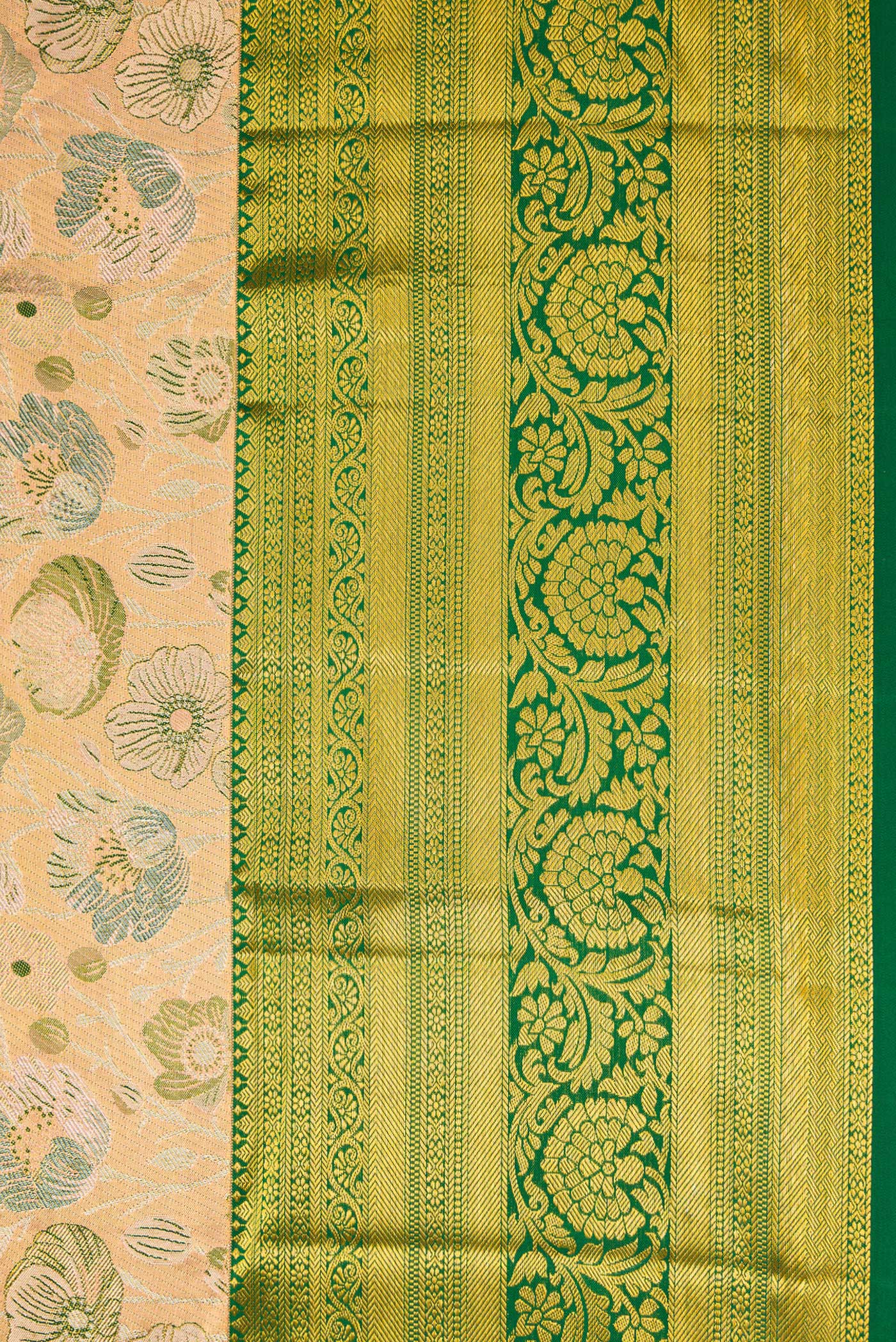 Border image of Peach Dual Tone Kanjivaram Tissue Silk Saree with Zari Brocade on the body and Zari Border. 
