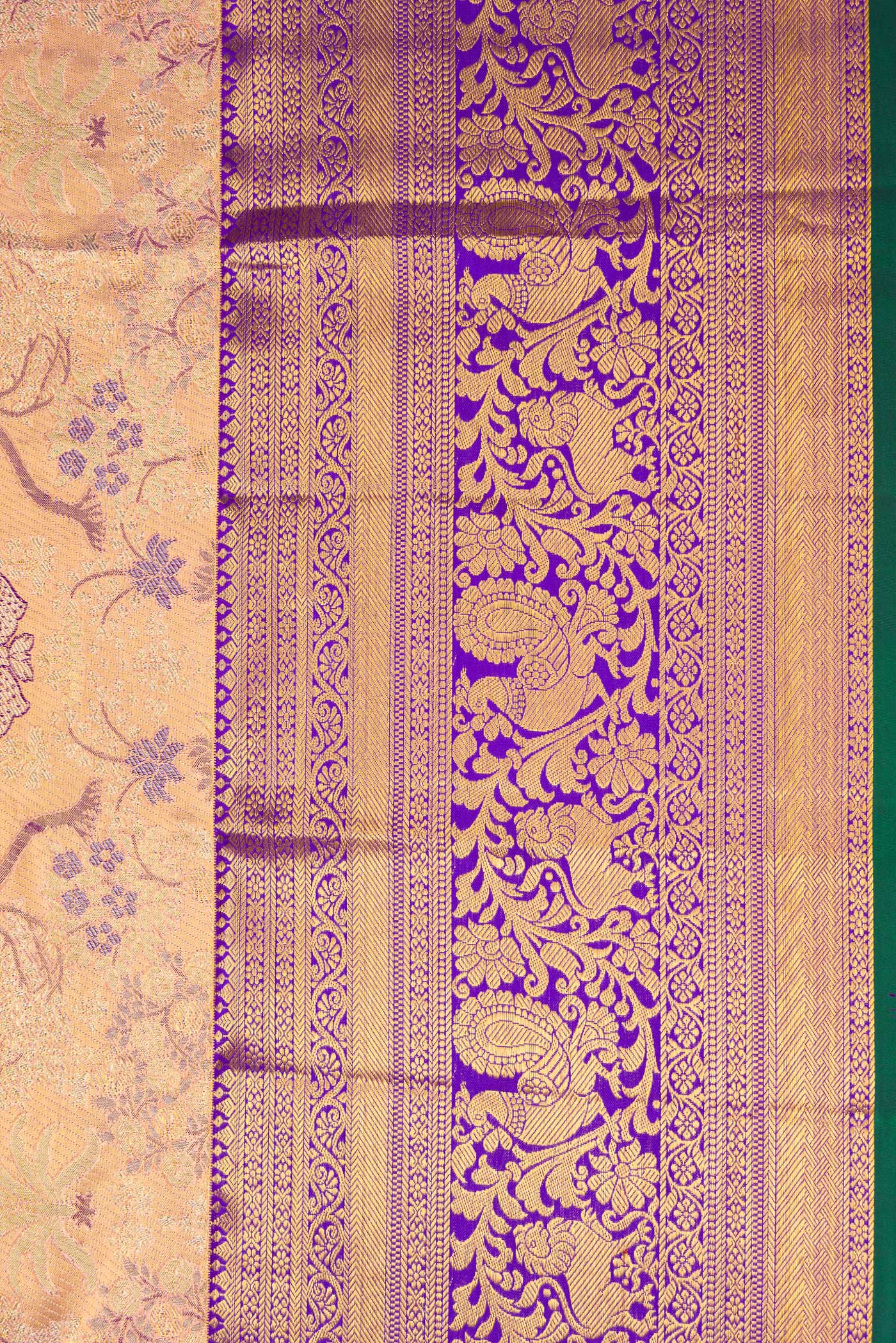 Border image of Golden Peach Dual Tone Kanjivaram Tissue Silk Saree with Zari Brocade on the body and Zari Border. 