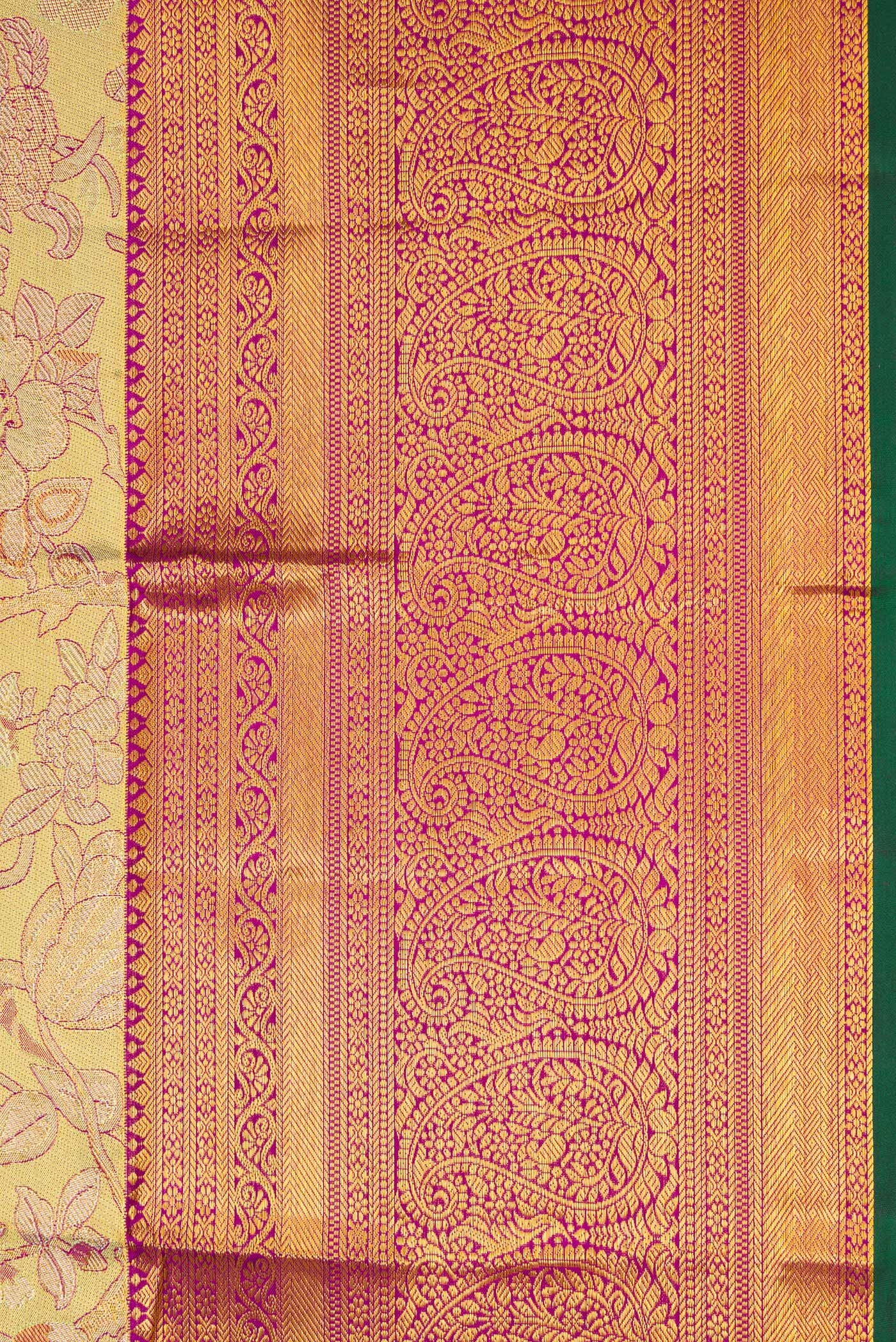 Border image of Pista Green Dual Tone Kanjivaram Tissue Silk Saree with Zari Brocade on the body and Zari Border. 