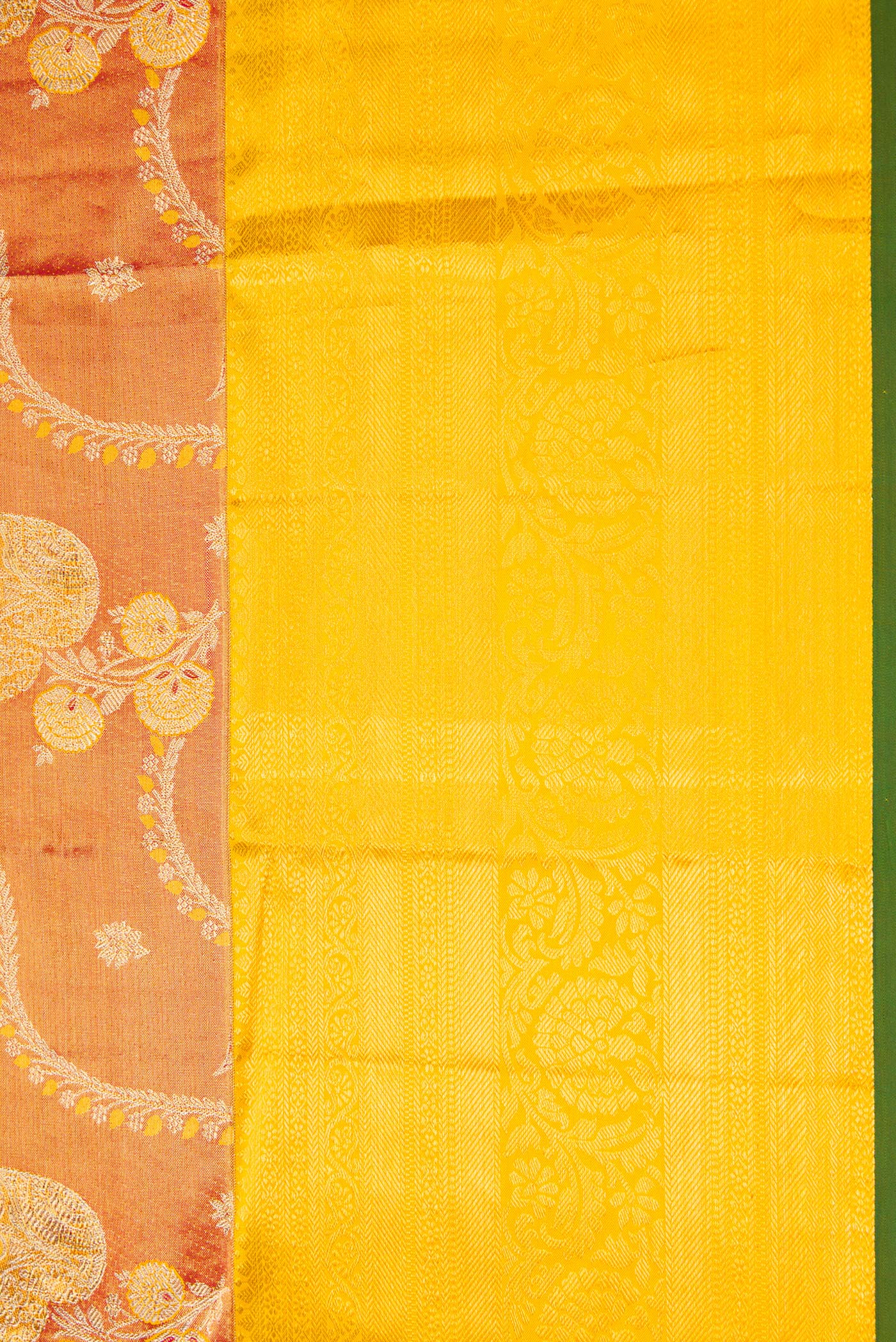 Border image of Red Dual Tone Kanjivaram Tissue Silk Saree with Zari Brocade on the body and Zari Border. 