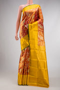 Red Dual Tone Kanjivaram Tissue Silk Saree with Zari Brocade on the body and Zari Border.  displayed on a mannequin