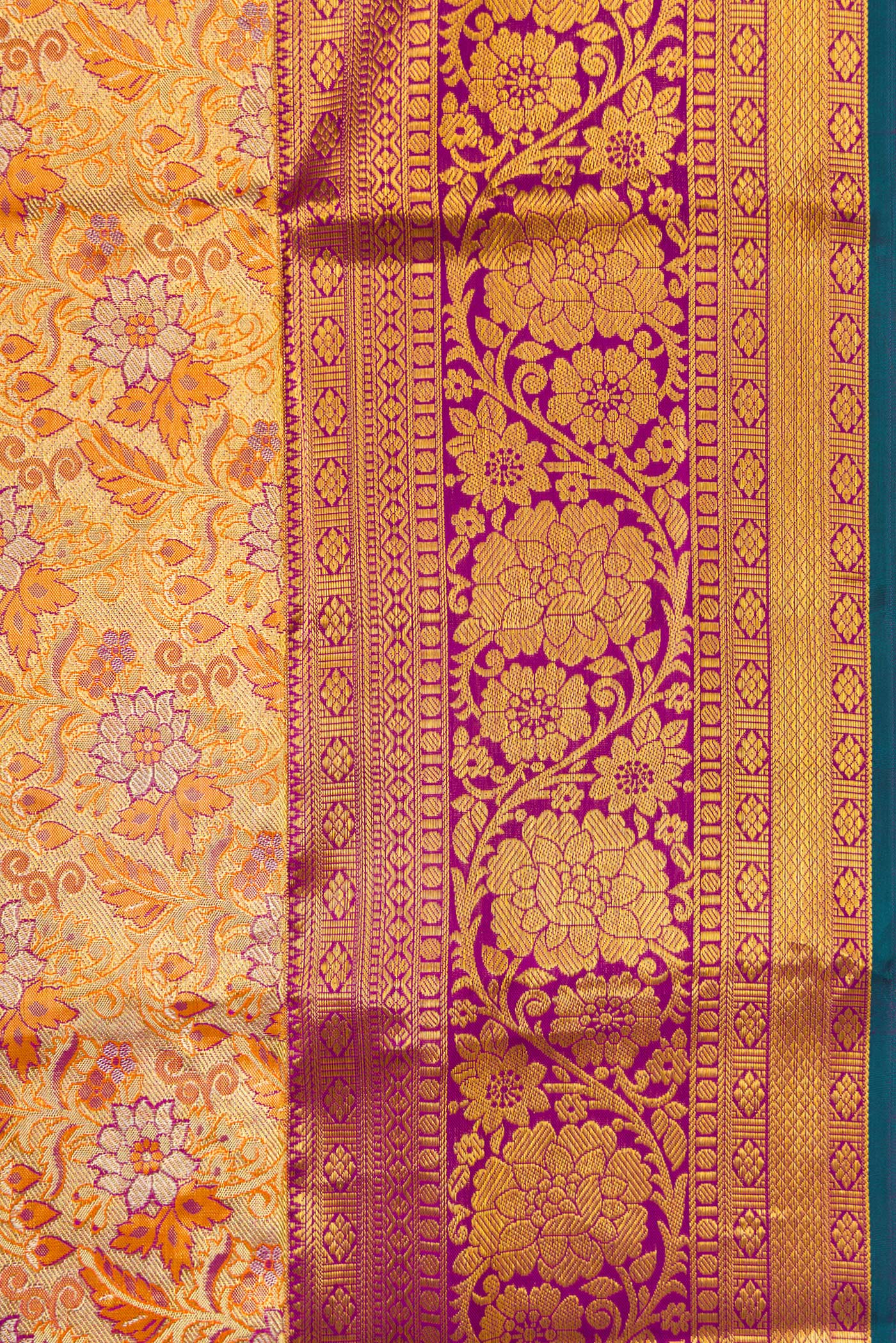 Border image of Gold Dual Tone Kanjivaram Tissue Silk Saree with Zari Brocade on the body and Zari Border. 