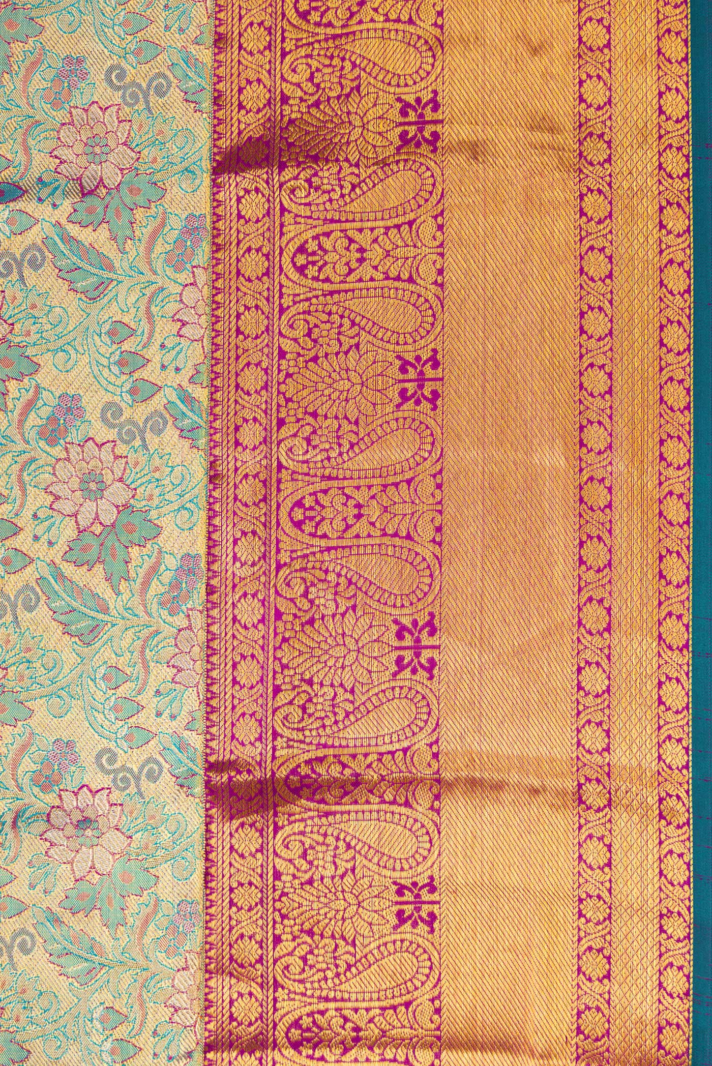 Border image of Gold Dual Tone Kanjivaram Tissue Silk Saree with Zari Brocade on the body and Zari Border. 