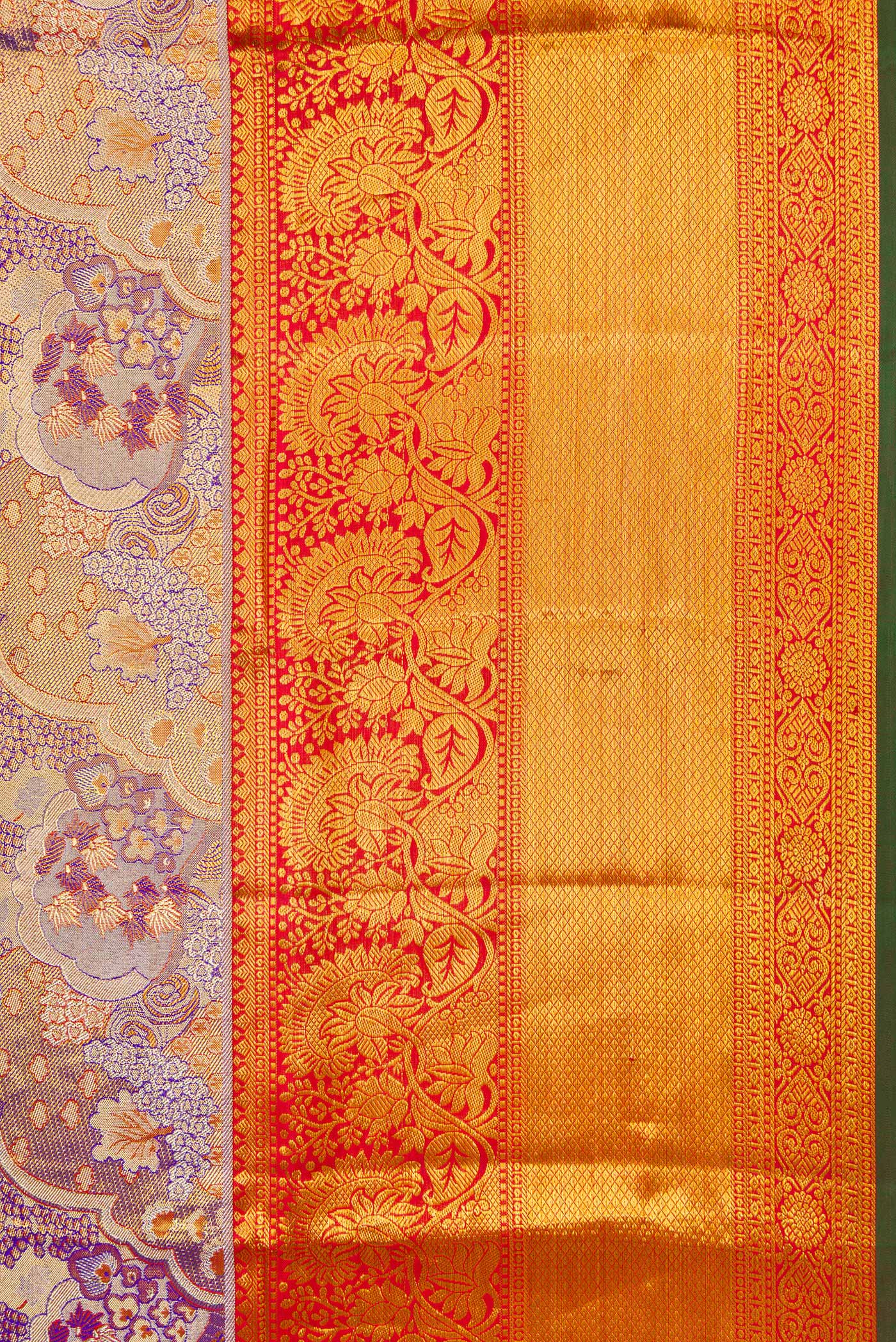 Border image of Lavender Dual Tone Kanjivaram Tissue Silk Saree with Zari Brocade on the body and Zari Border. 