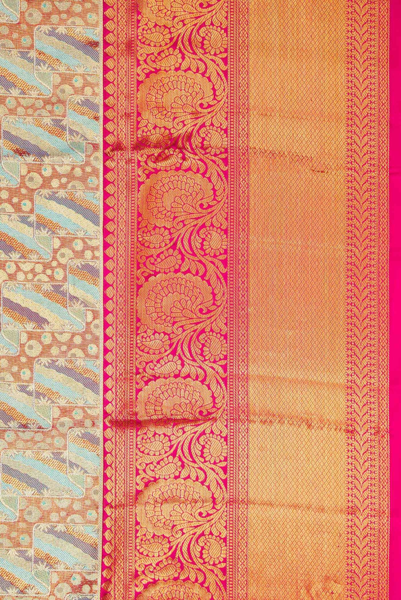 Border image of Sky Blue Dual Tone Kanjivaram Tissue Silk Saree with Zari Brocade on the body and Zari Border. 