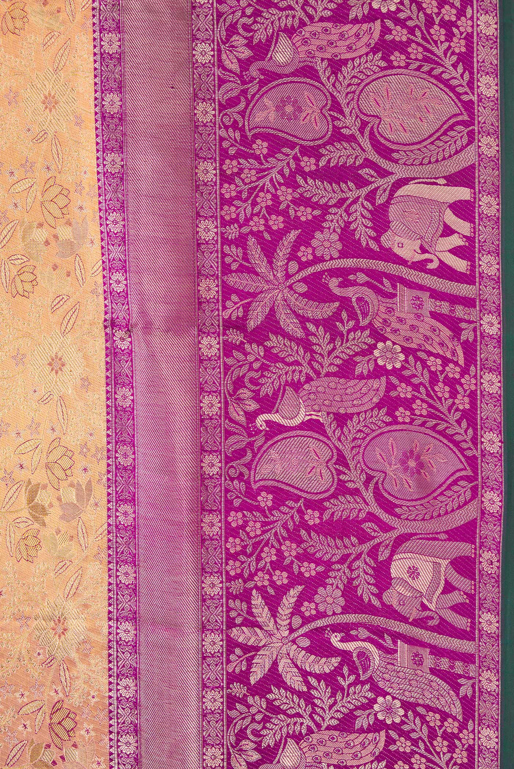 Border image of Gold Dual Tone Kanjivaram Tissue Silk Saree with Zari Brocade on the body and Zari Border. 