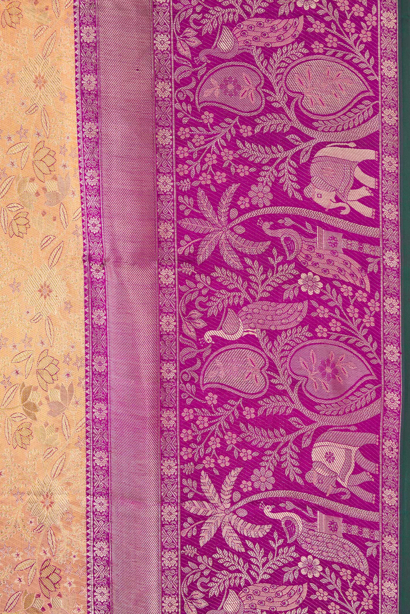 Border image of Gold Dual Tone Kanjivaram Tissue Silk Saree with Zari Brocade on the body and Zari Border. 