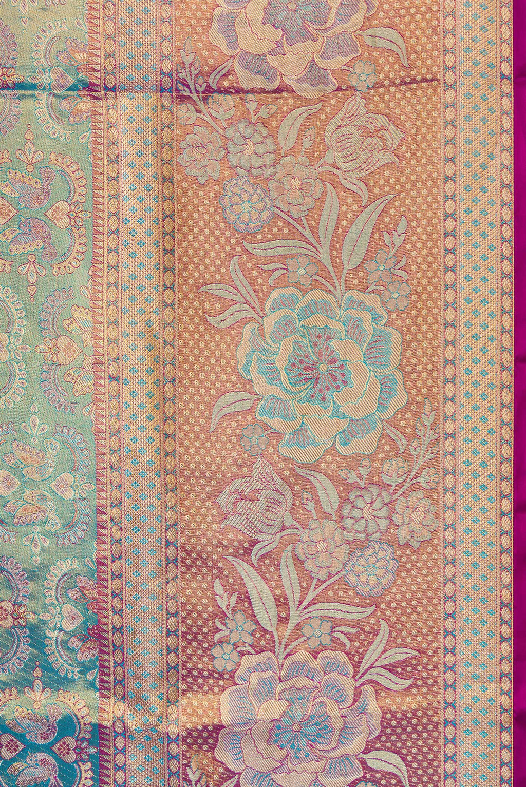 Border image of Light Blue Dual Tone Kanjivaram Tissue Silk Saree with Zari Brocade on the body and Fancy Border. 