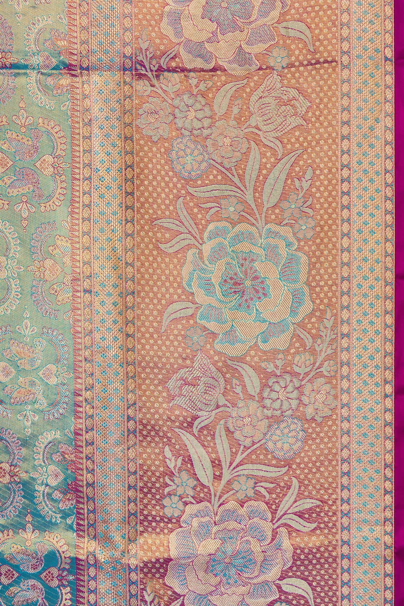 Border image of Light Blue Dual Tone Kanjivaram Tissue Silk Saree with Zari Brocade on the body and Fancy Border. 