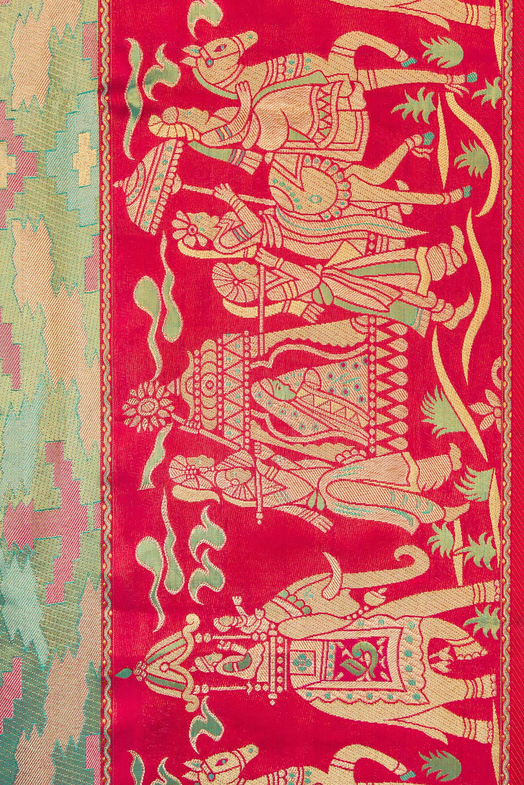 Border image of Sea Green Dual Tone Kanjivaram Tissue Silk Saree with Zari Brocade on the body and Fancy Border. 