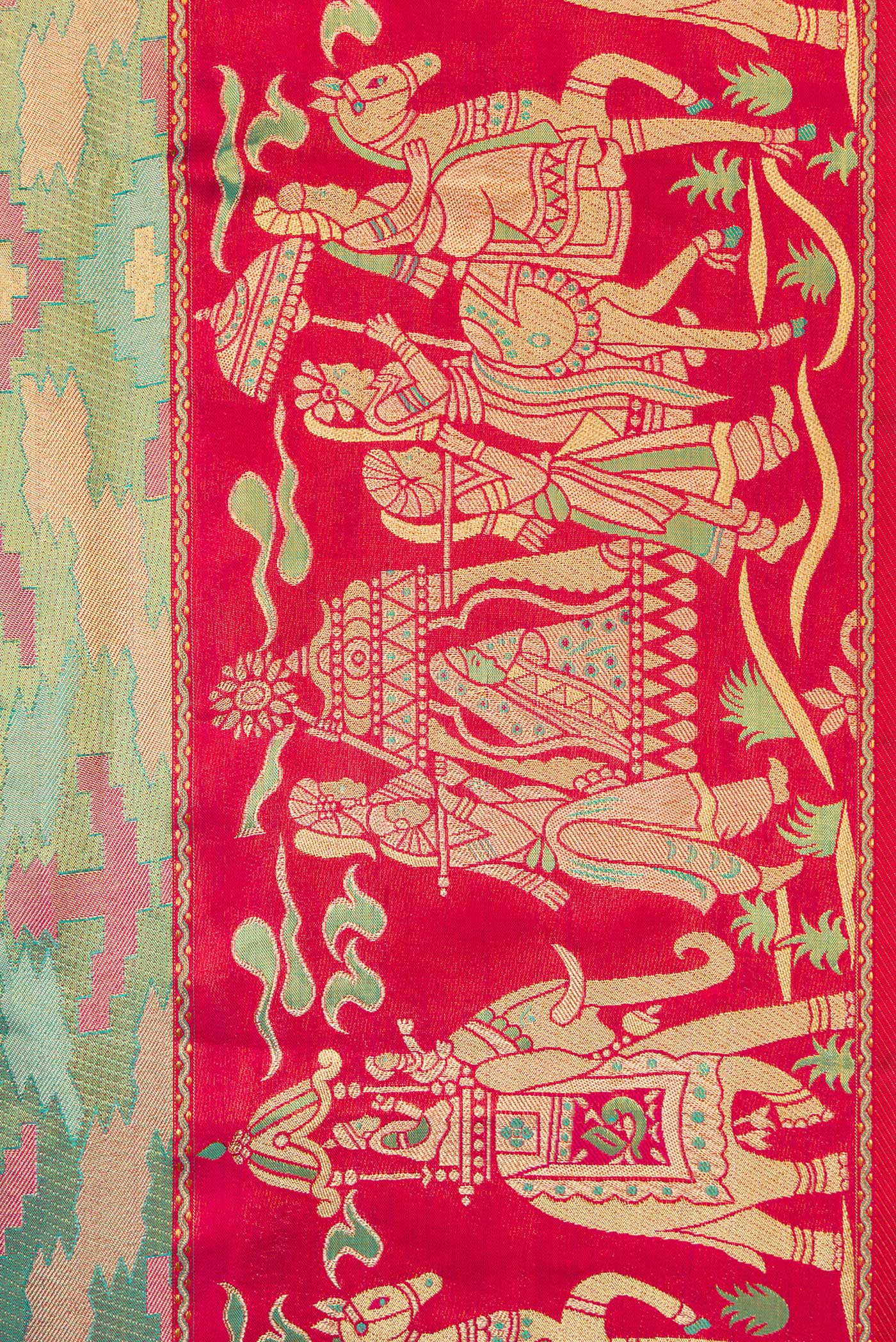 Border image of Sea Green Dual Tone Kanjivaram Tissue Silk Saree with Zari Brocade on the body and Fancy Border. 