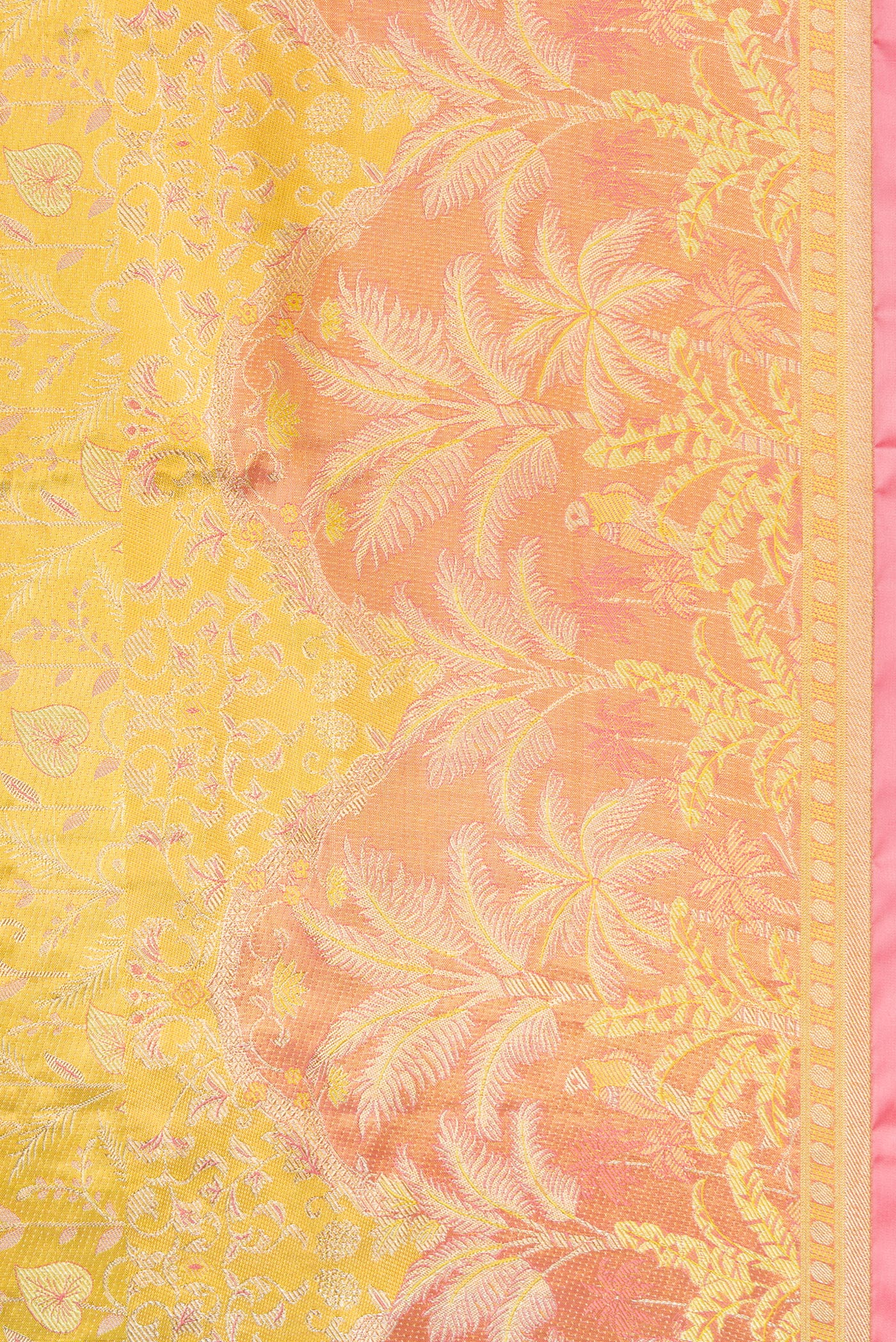 Border image of Yellow Dual Tone Kanjivaram Tissue Silk Saree with Zari Brocade on the body and Fancy Border. 