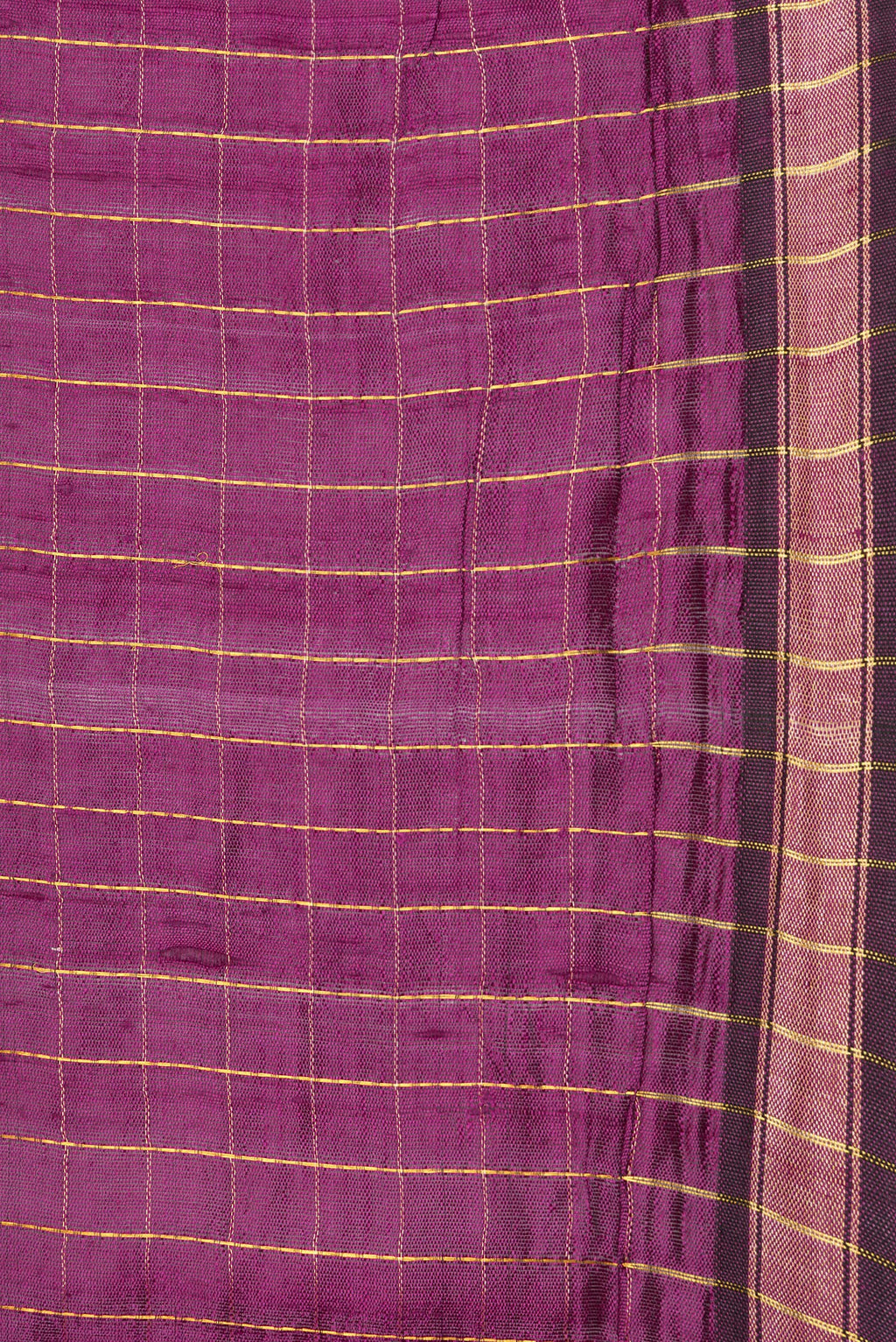 Border image of Pure Silk Magenta Dual Tone Tussar Saree with Checked design on the body and Zari Border. 