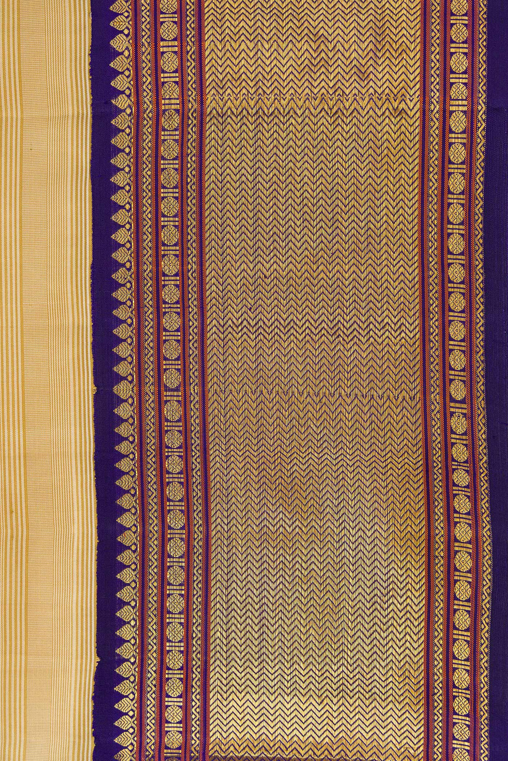 Border image of Beige Dual Tone Kanjivaram Silk Saree with Plain Body and Zari Border. 