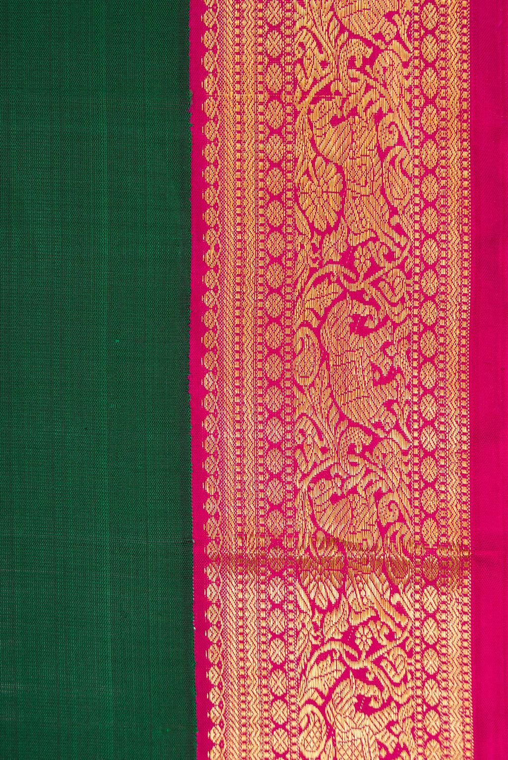 Border image of Bottle Green Dual Tone Kanjivaram Silk Saree with Plain Body and Zari Border. 
