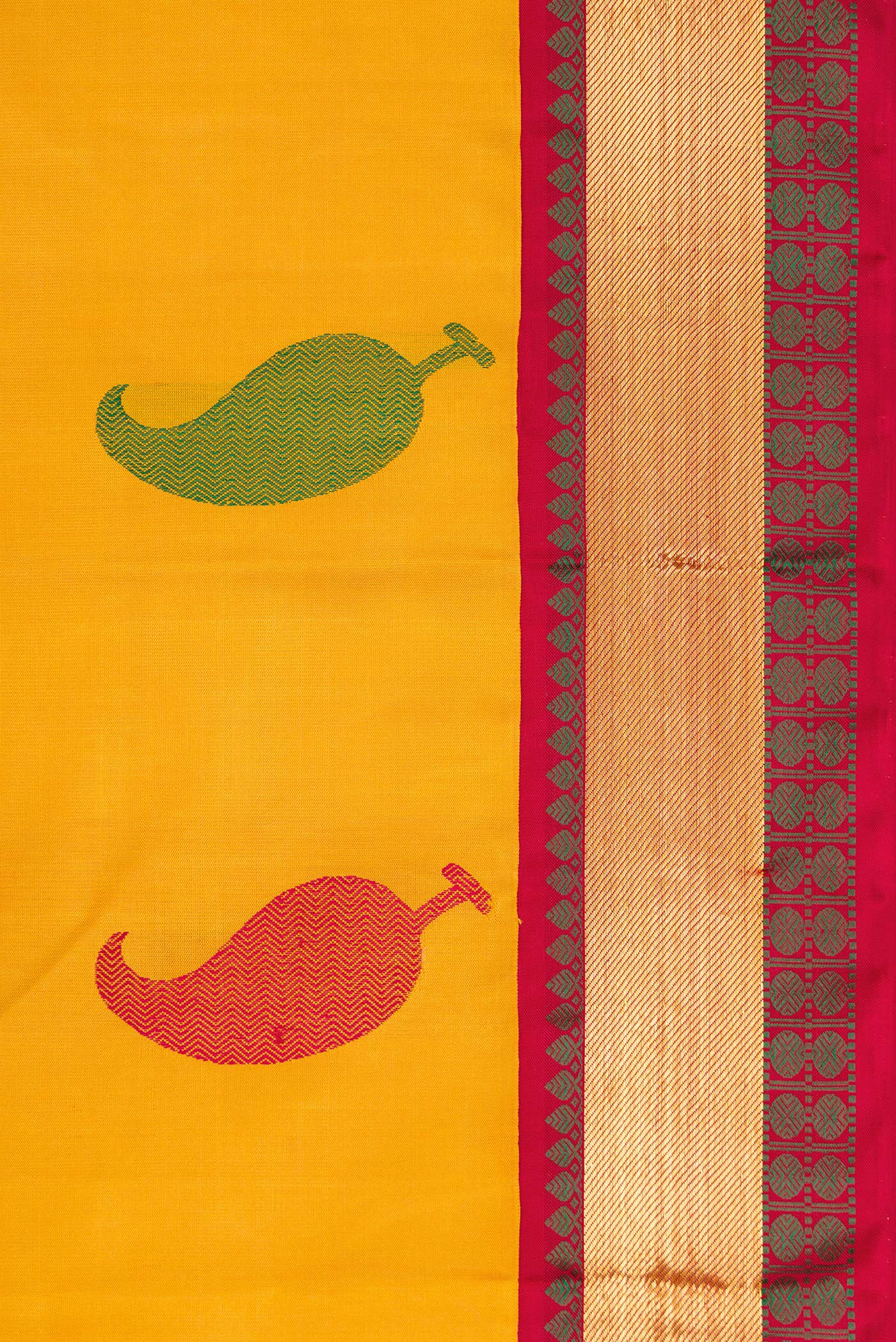 Border image of Pure Silk Pure Zari Mustard Dual Tone Kanjivaram Saree with Plain Body and Fancy Border. 