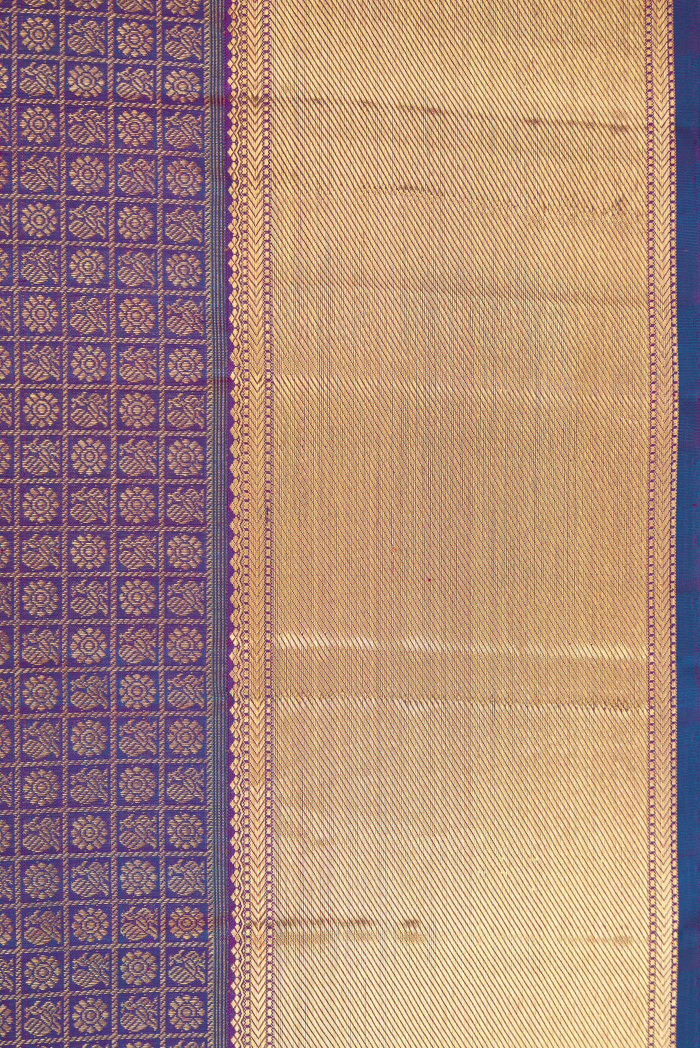 Border image of Pure Silk Pure Zari Peacock Blue Dual Tone Kanjivaram Saree with Zari Brocade on the body and Zari Border. 