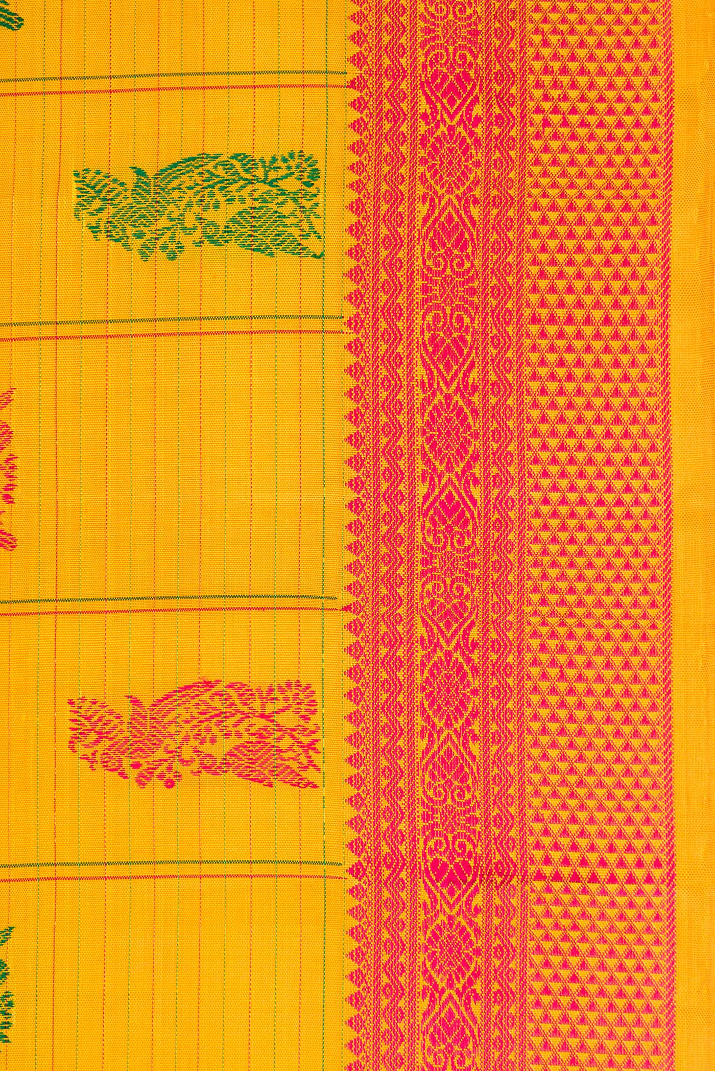 Border image of Mustard Dual Tone Kanchipuram Silk Saree with Stripes on the body and Fancy Border. 
