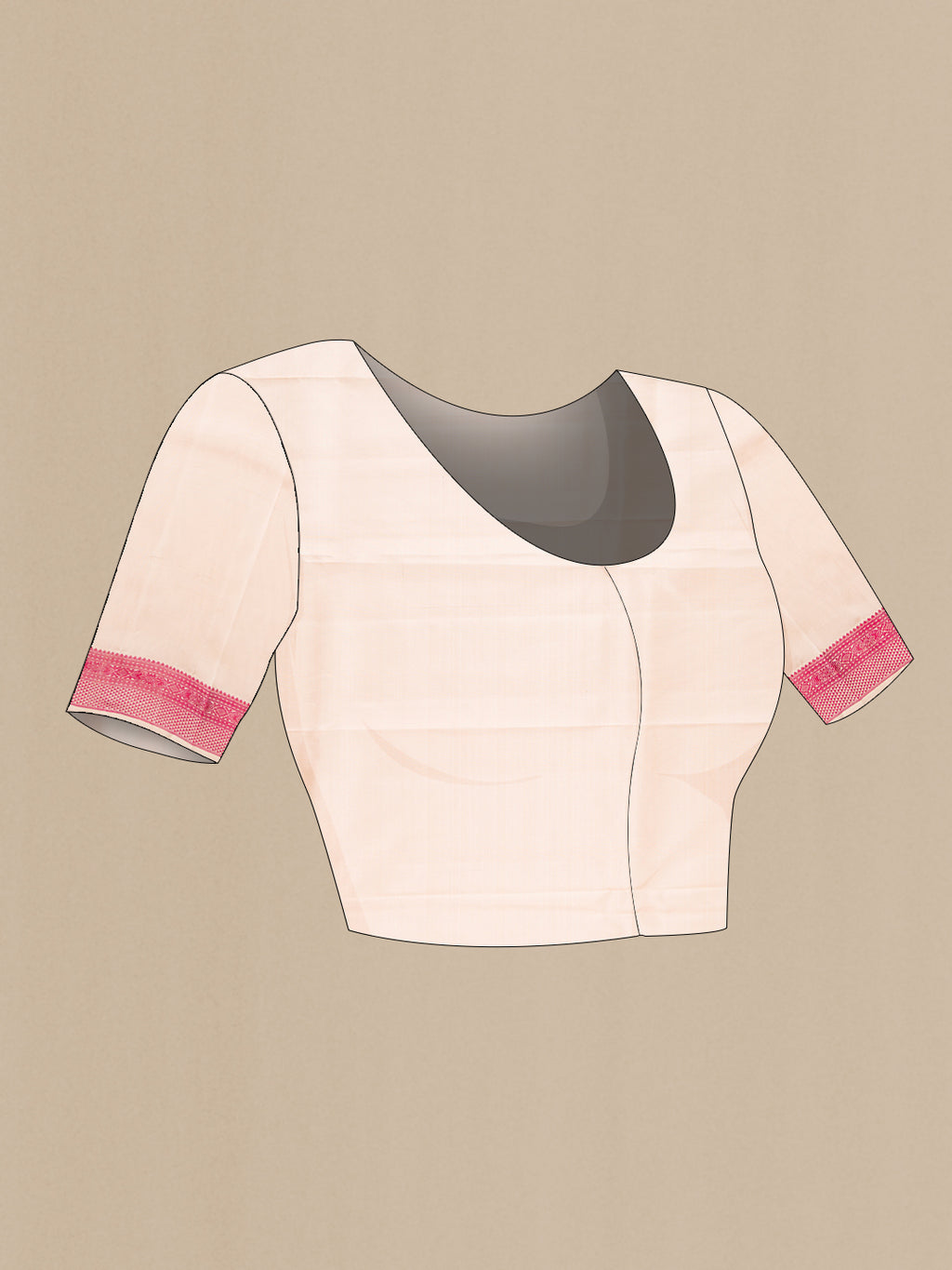 Close up image of the blouse of Beige Dual Tone Kanchipuram Silk Saree with Stripes on the body and Fancy Border. 