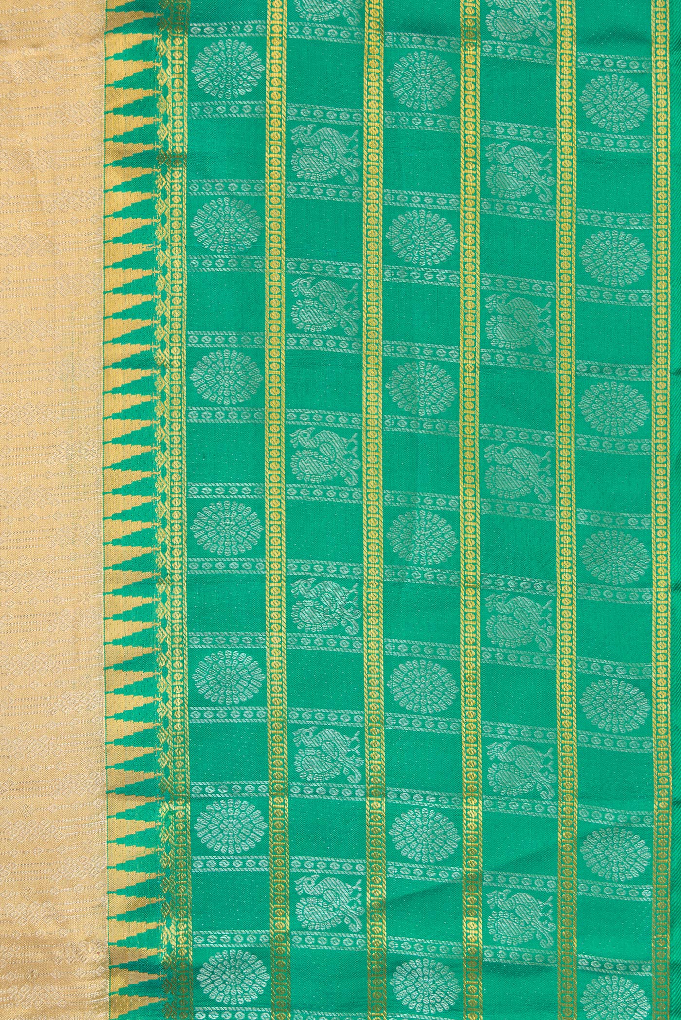 Border image of Gold Dual Tone Kanjivaram Tissue Silk Saree with Zari Brocade on the body and Fancy Border. 