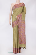 Mehandi Green Dual Tone Tussar Silk Saree with Checked design on the body and Printed Border.  displayed on a mannequin