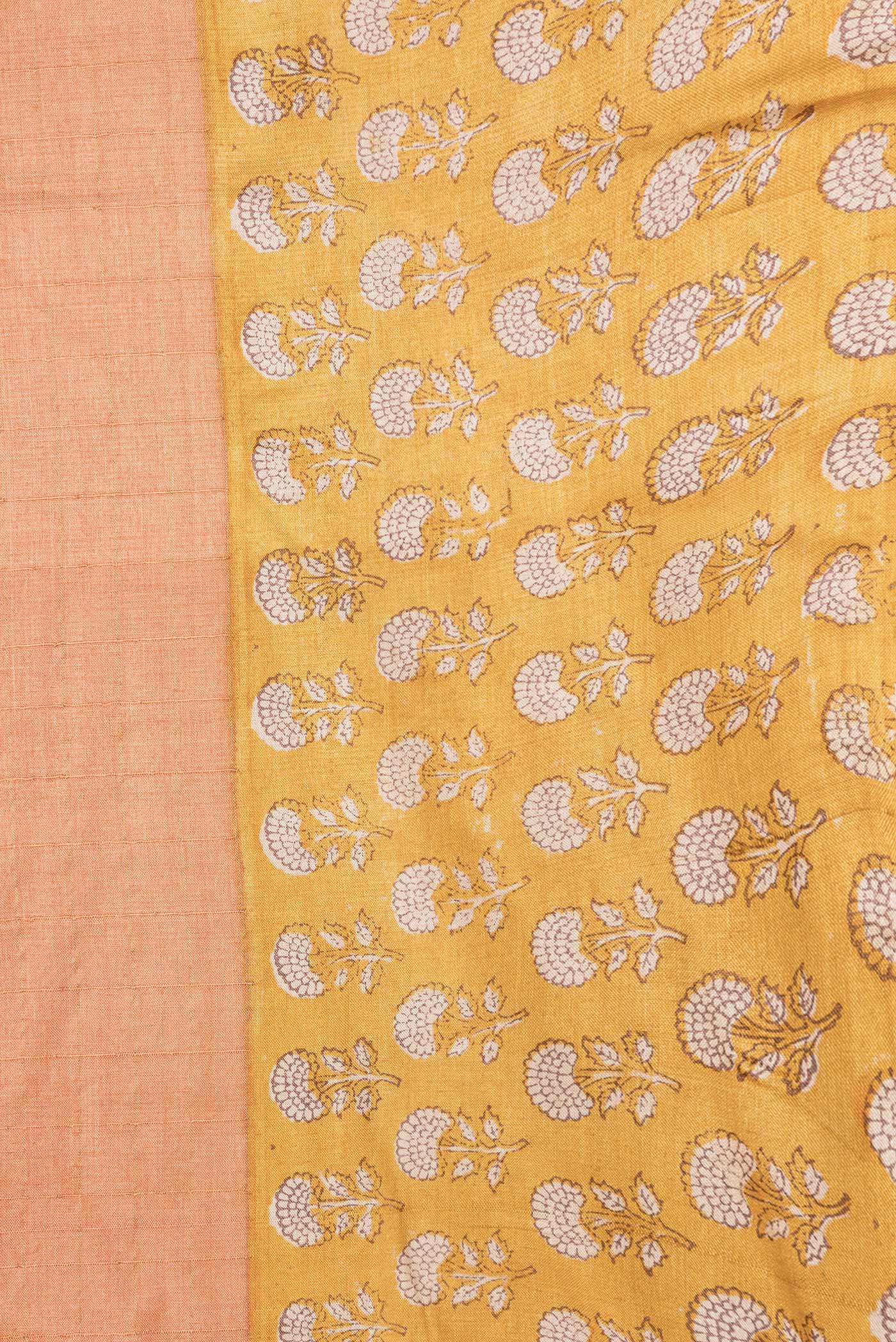 Border image of Golden Peach Dual Tone Tussar Silk Saree with Checked design on the body and Printed Border. 