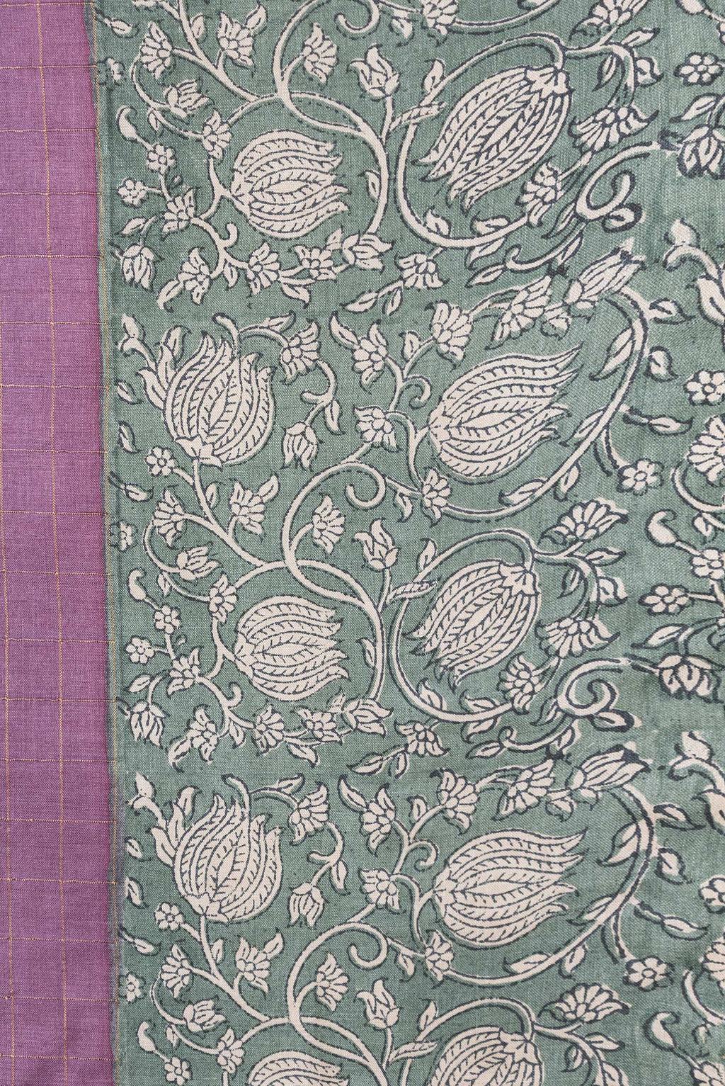 Border image of Purple Dual Tone Tussar Silk Saree with Checked design on the body and Printed Border. 