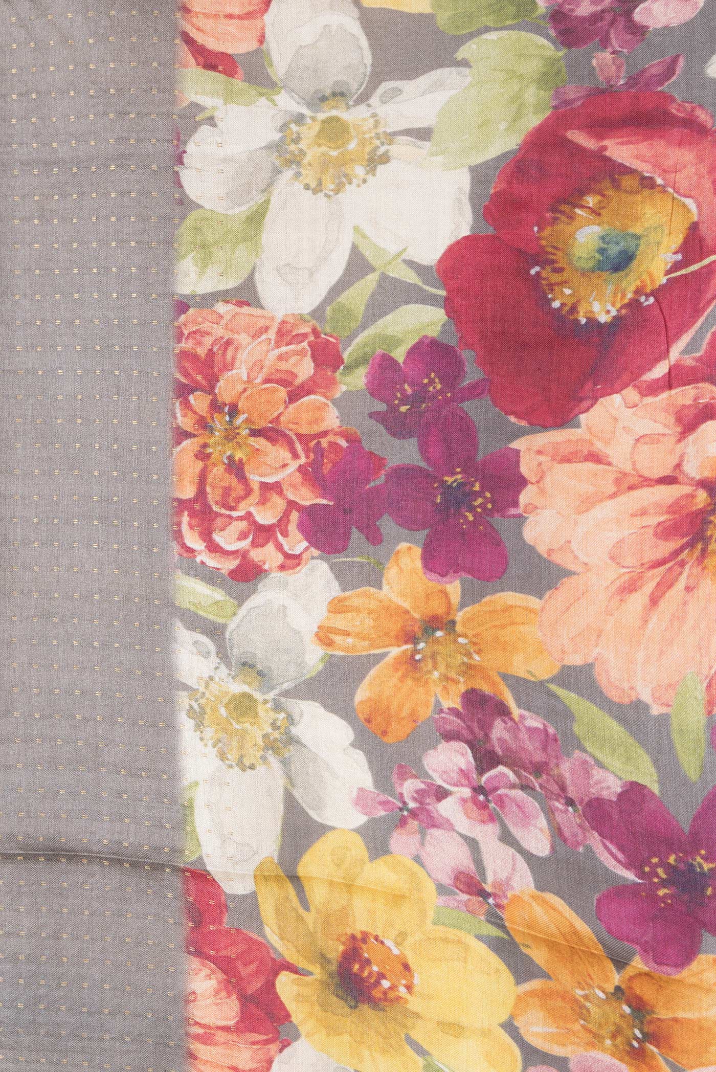 Border image of Grey Dual Tone Tussar Silk Saree with Stripes on the body and Printed Border. 