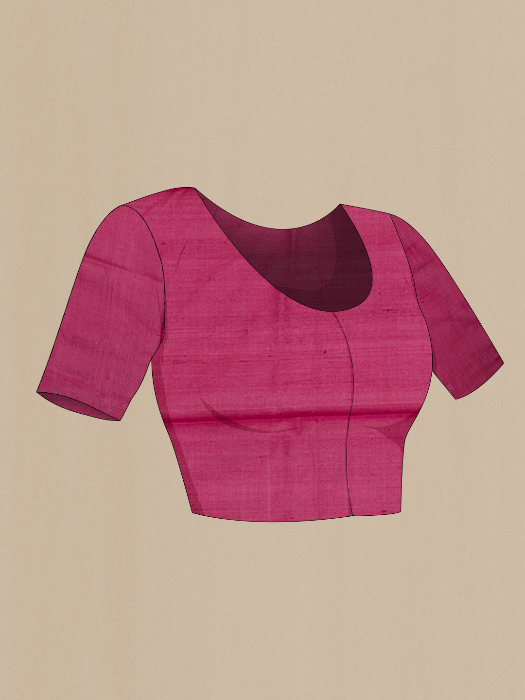 Close up image of the blouse of Maroon Tussar Silk Saree with Plain Body and Fancy Border. 