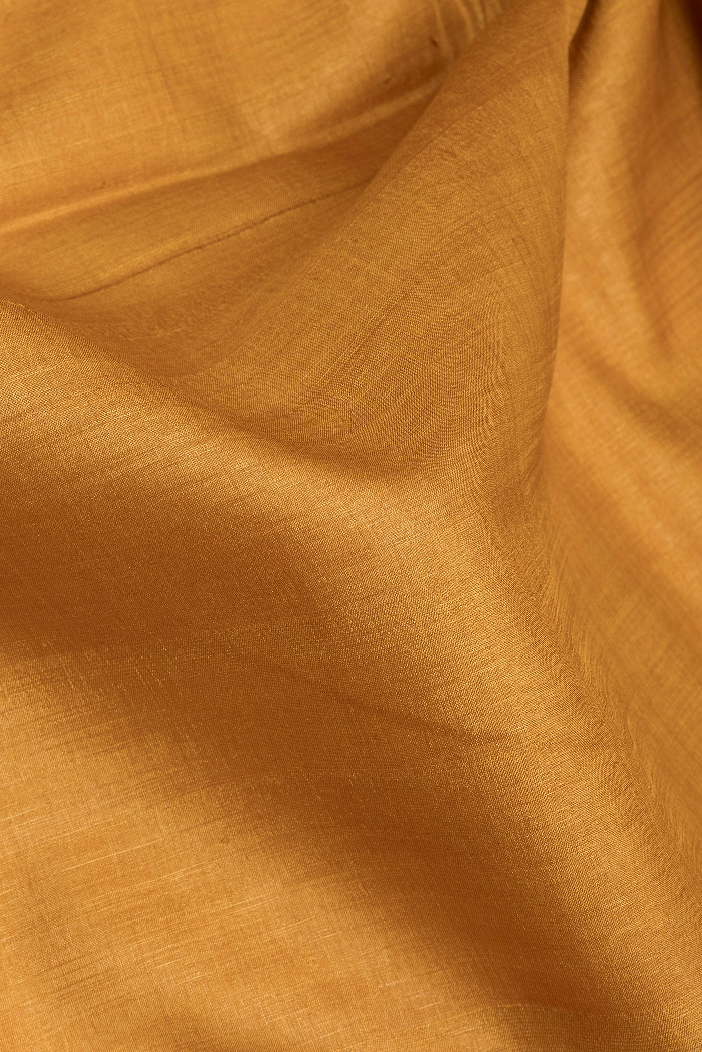 Close up of Mustard Tussar Silk Saree with Plain Body and Fancy Border.  displaying folds