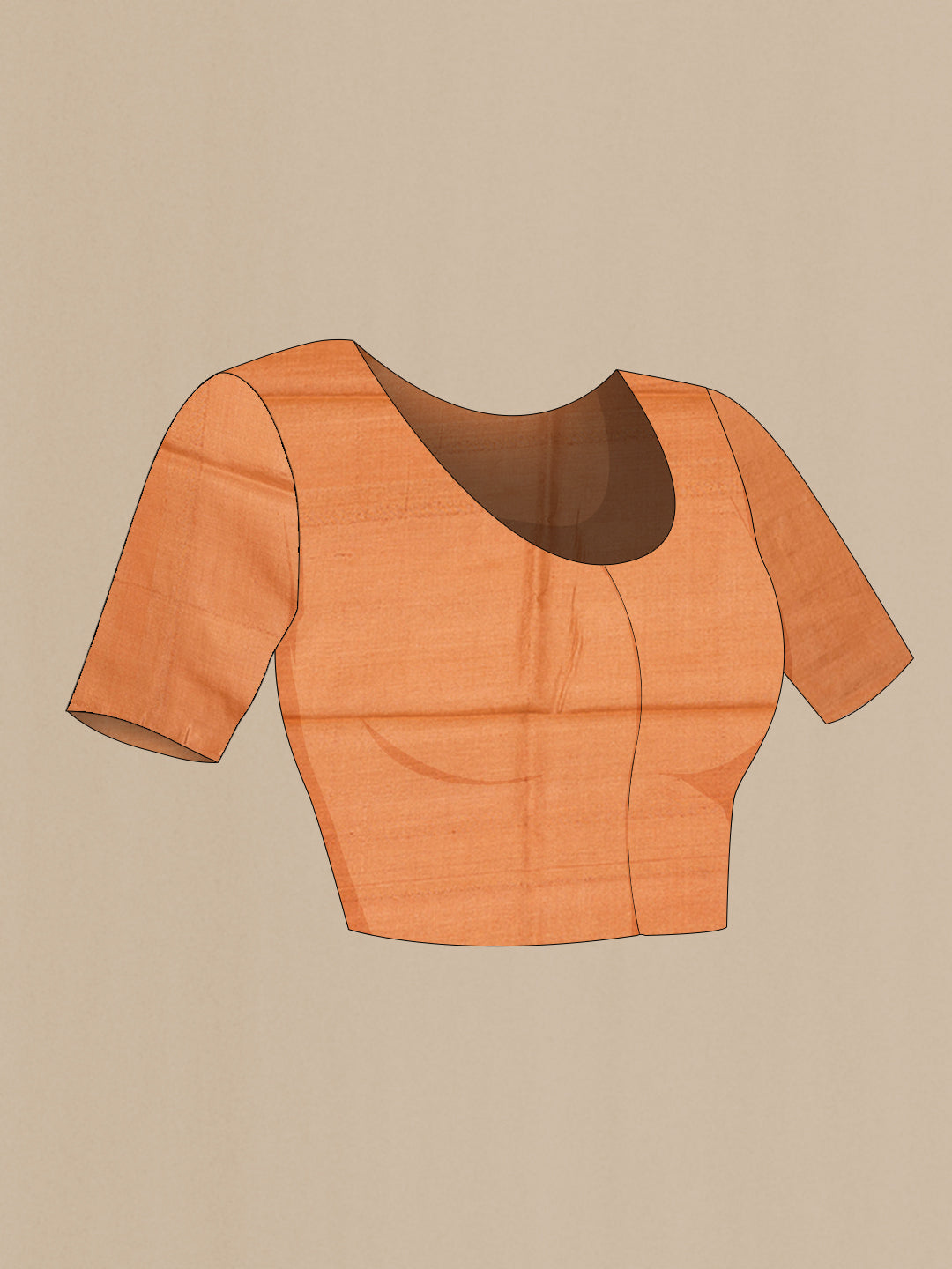 Close up image of the blouse of Brown Tussar Silk Saree with Plain Body and Printed Border. 