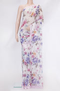 Off White Mysore Chiffon Saree with Printed design on the body and Plain Border.  displayed on a mannequin