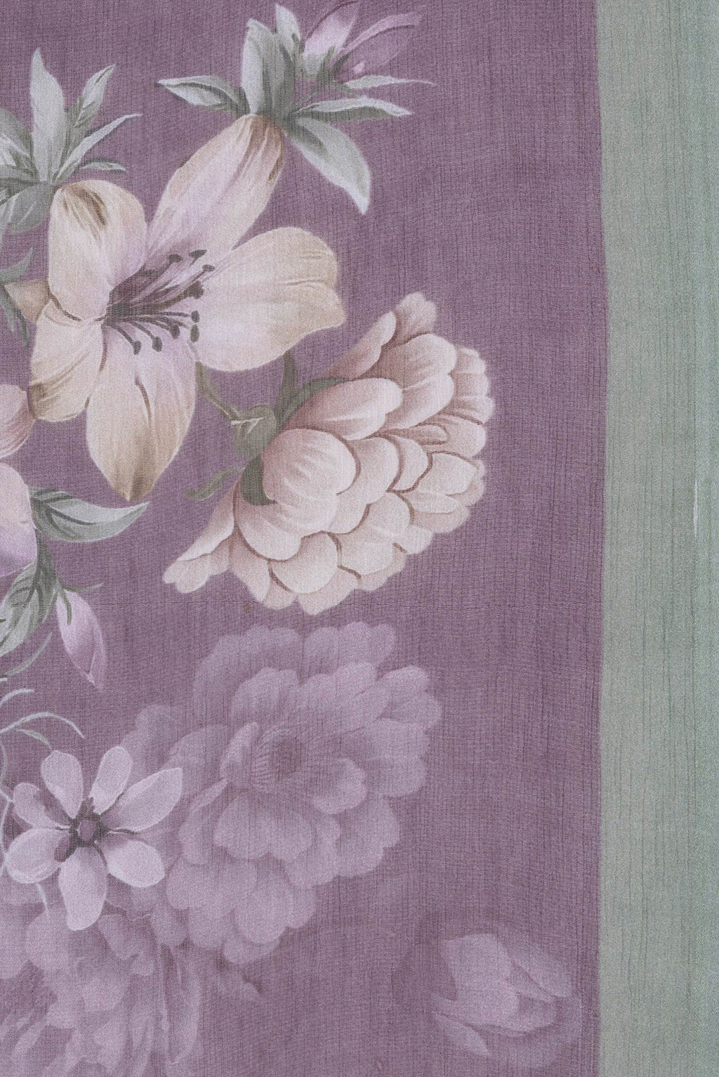Border image of Purple Dual Tone Mysore Chiffon Saree with Printed design on the body and Plain Border. 