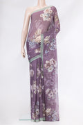Purple Dual Tone Mysore Chiffon Saree with Printed design on the body and Plain Border.  displayed on a mannequin