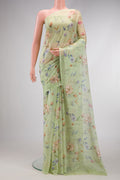 Light Green Dual Tone Mysore Chiffon Saree with Printed design on the body and Without Border.  displayed on a mannequin
