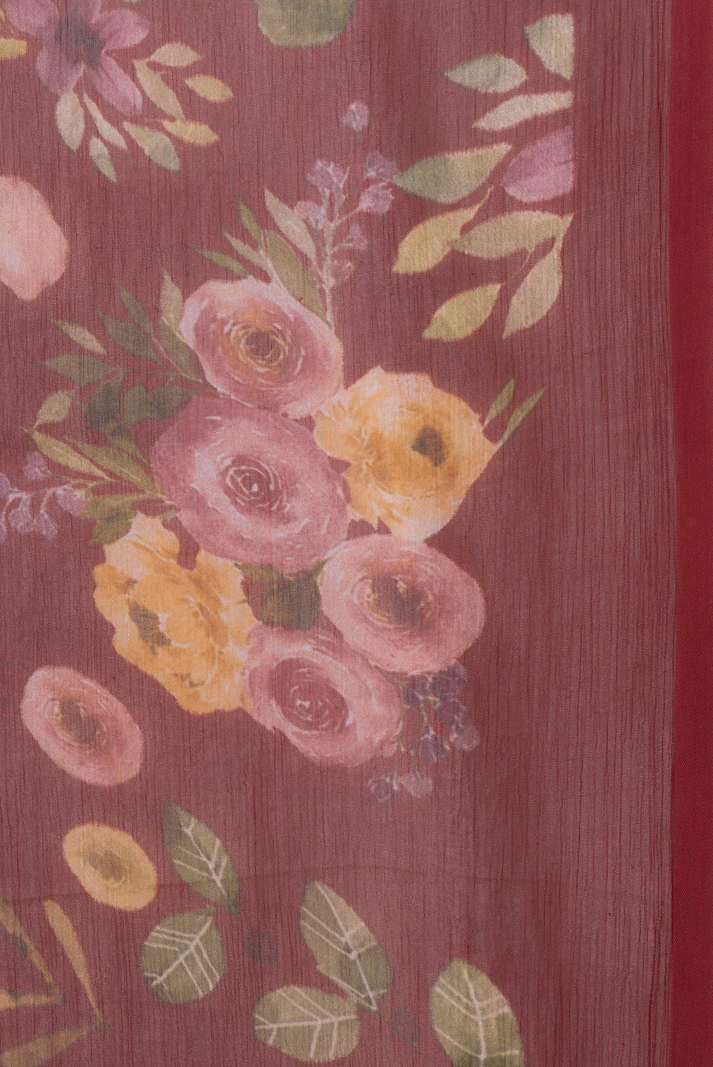 Border image of Maroon Dual Tone Mysore Chiffon Saree with Printed design on the body and Without Border. 