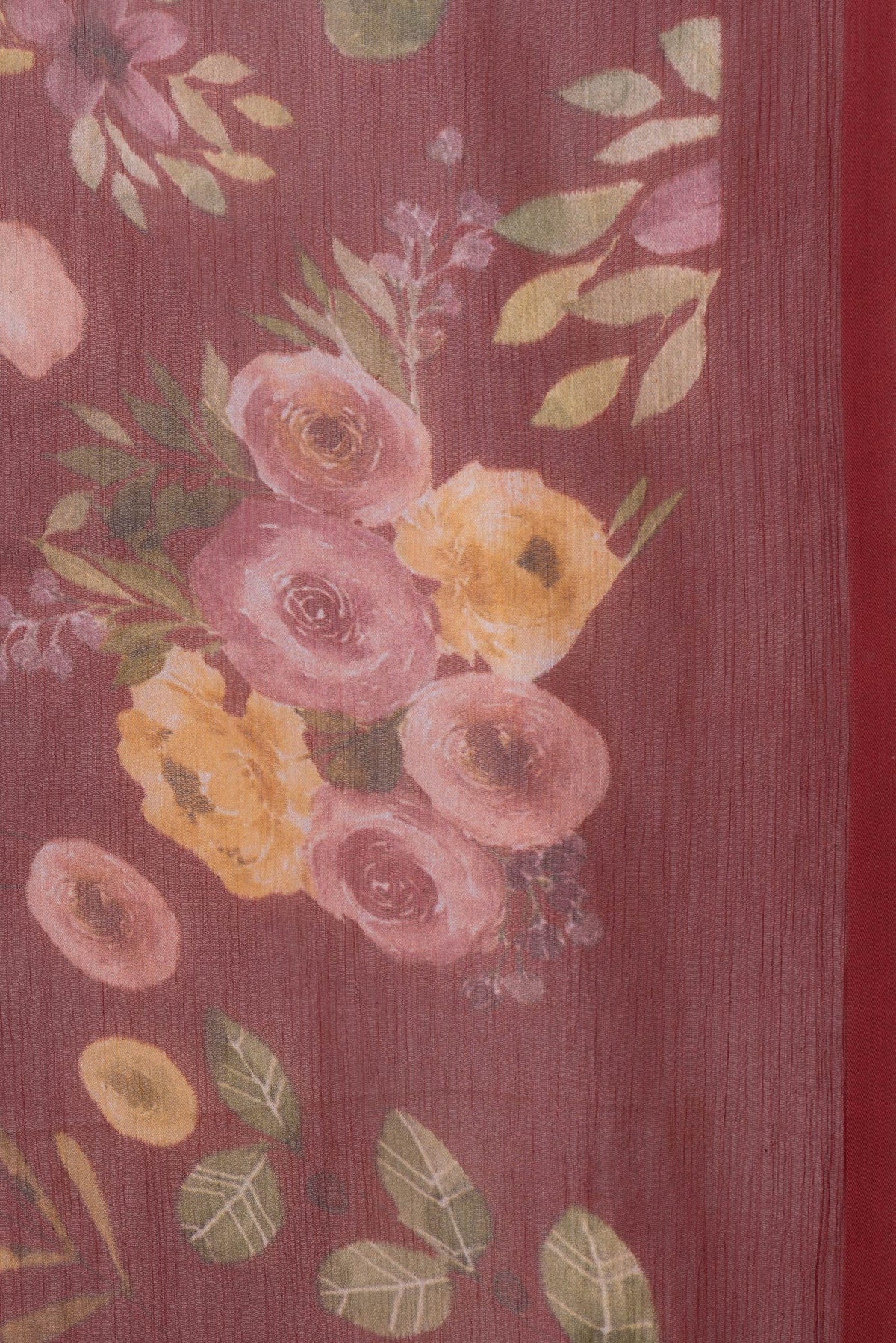 Border image of Maroon Dual Tone Mysore Chiffon Saree with Printed design on the body and Without Border. 