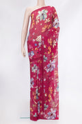 Pink Dual Tone Mysore Chiffon Saree with Printed design on the body and Without Border.  displayed on a mannequin