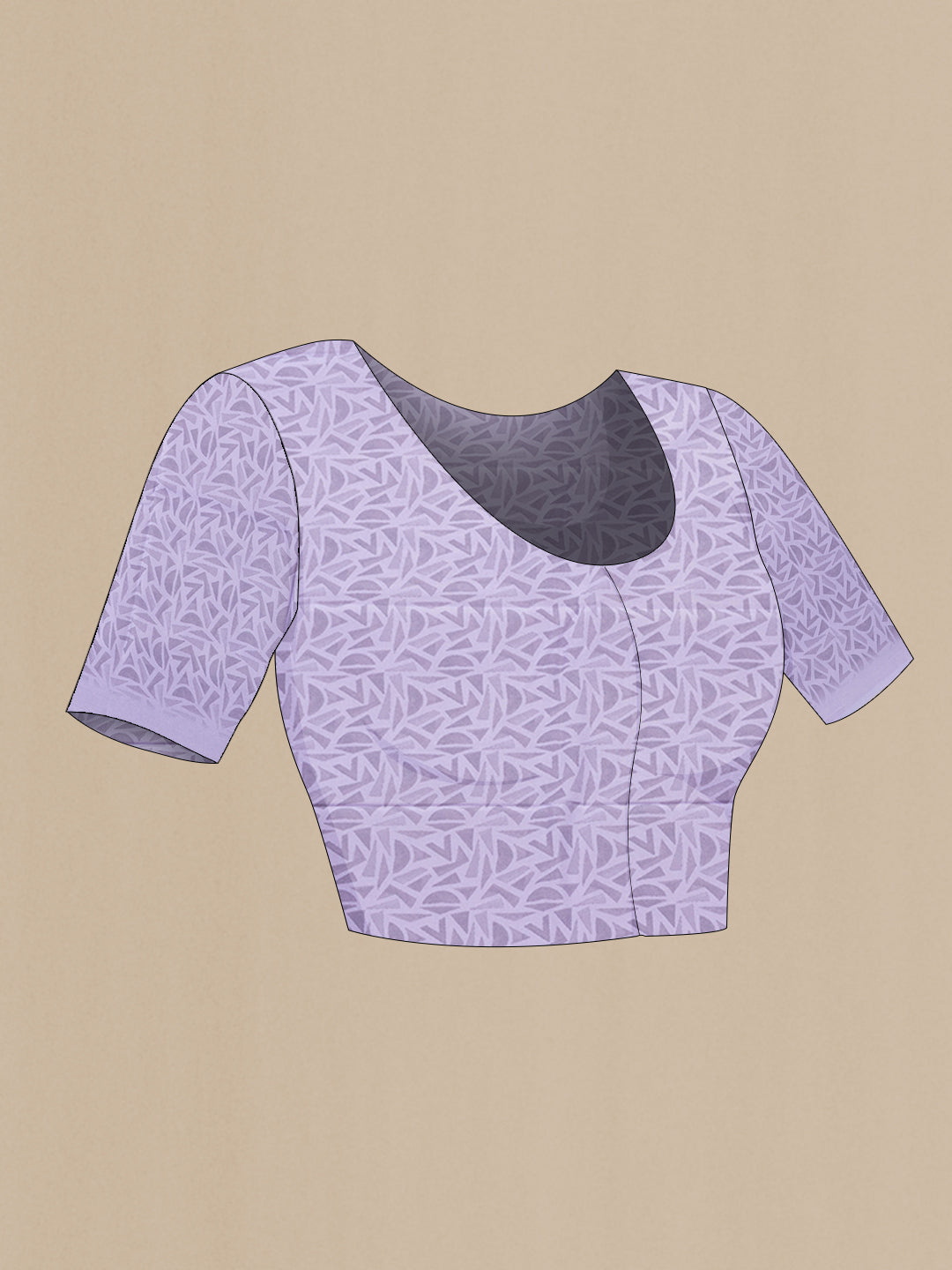 Close up image of the blouse of Lavender Mysore Chiffon Saree with Printed design on the body and Without Border. 