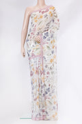 Off White Dual Tone Mysore Chiffon Saree with Printed design on the body and Plain Border.  displayed on a mannequin