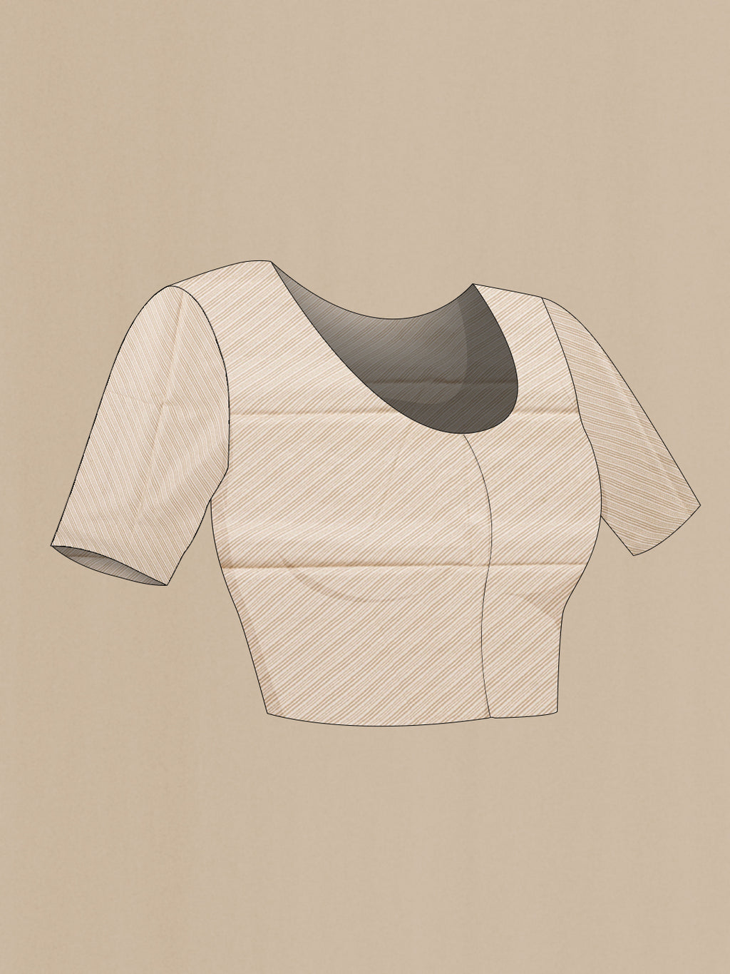 Close up image of the blouse of Beige Dual Tone Mysore Chiffon Saree with Printed design on the body and Plain Border. 