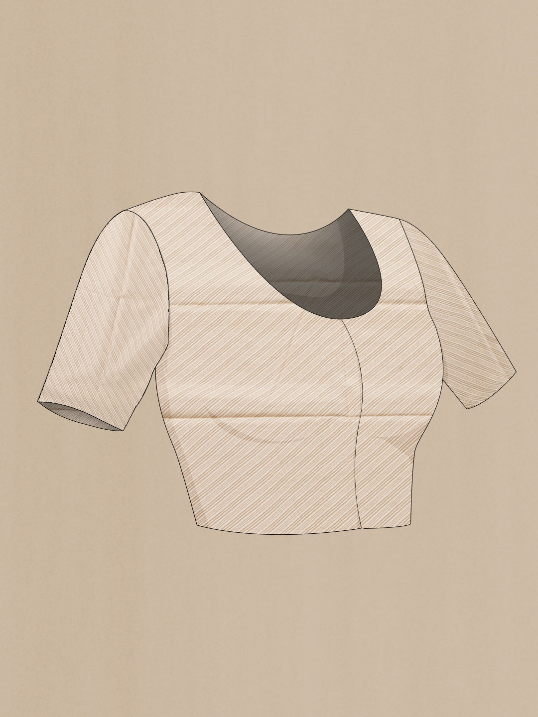Close up image of the blouse of Beige Dual Tone Mysore Chiffon Saree with Printed design on the body and Plain Border. 