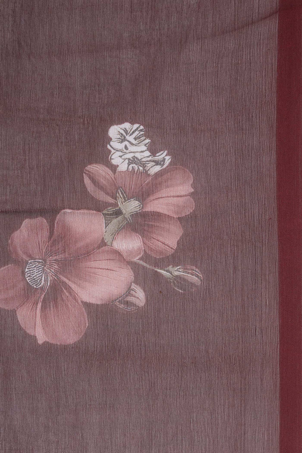 Border image of Brown Dual Tone Mysore Chiffon Saree with Printed design on the body and Without Border. 
