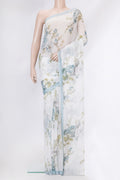 Off White Dual Tone Mysore Chiffon Saree with Printed design on the body and Plain Border.  displayed on a mannequin