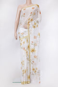 Off White Dual Tone Mysore Chiffon Saree with Printed design on the body and Plain Border.  displayed on a mannequin